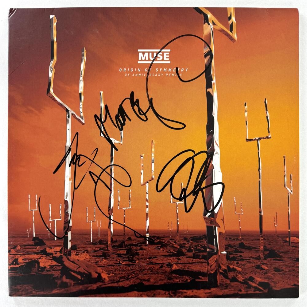 Muse Full Band x3 Signed Autograph Album Vinyl Record Origin of Symmetry Beckett