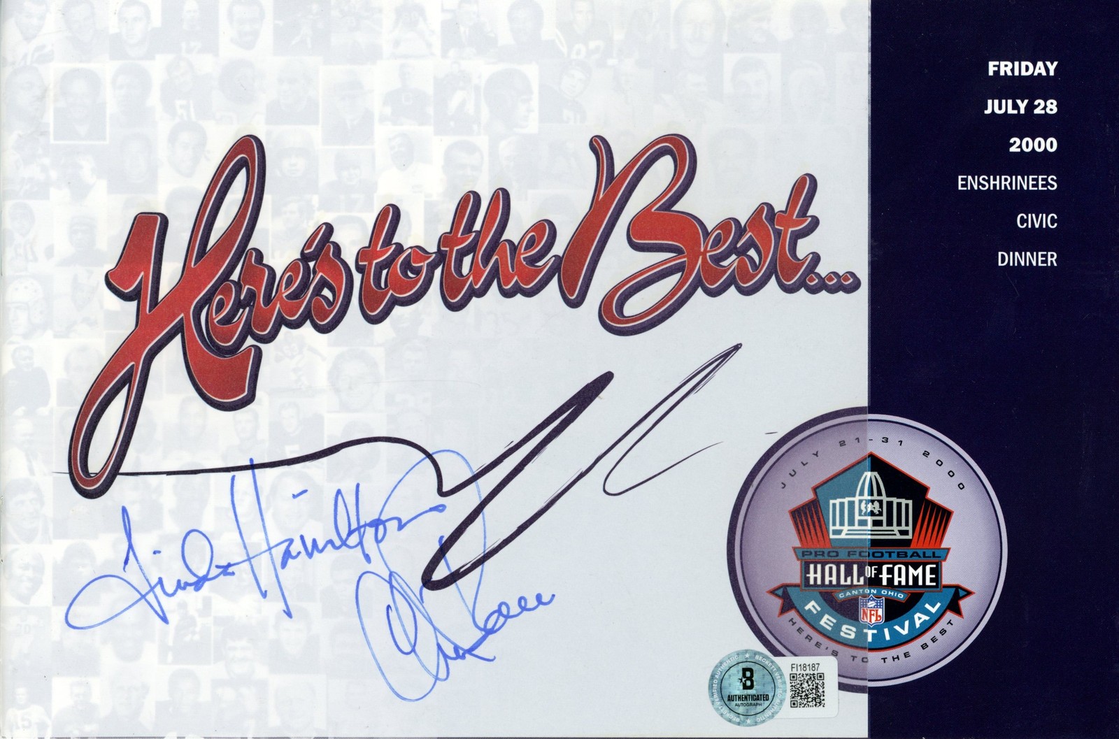 Chris Berman Linda Hamilton Signed '00 Enshrinees Dinner Program Beckett 57200