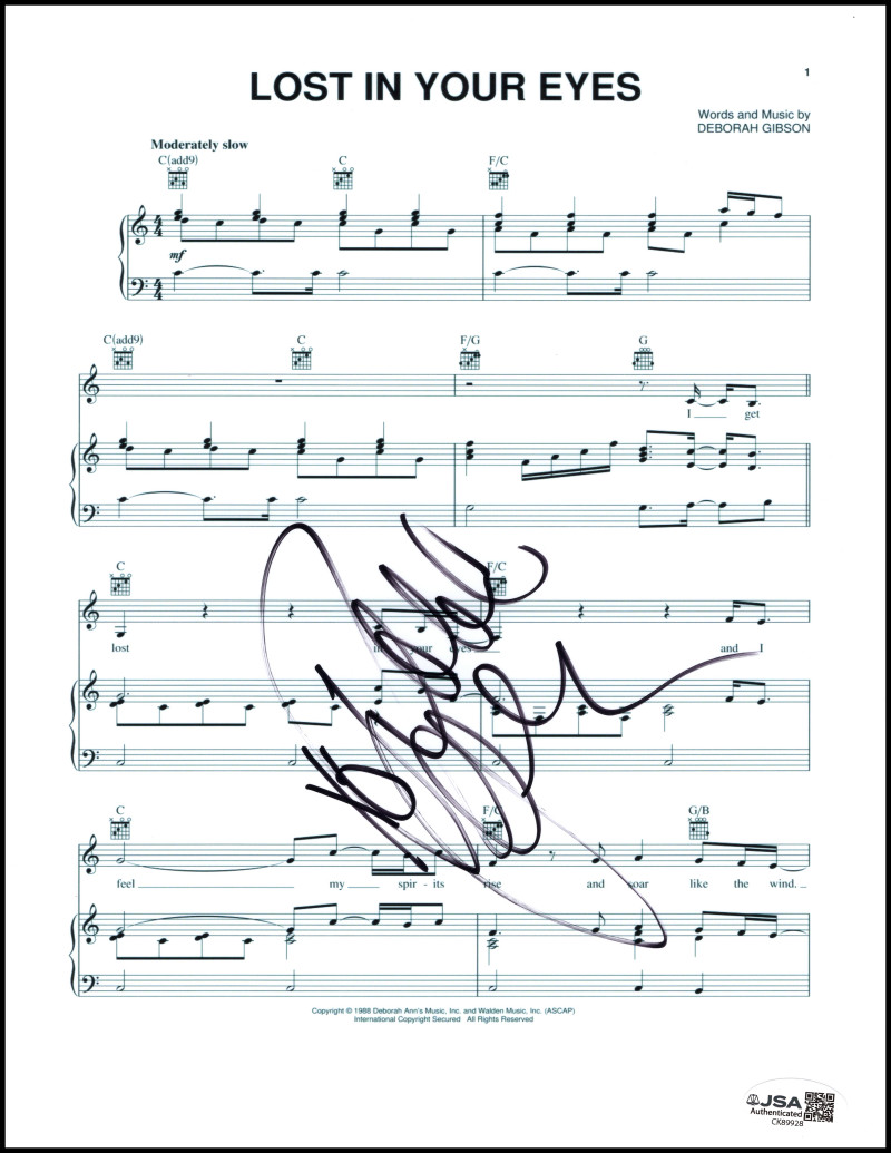 Debbie Gibson Signed Autograph Lost In Your Eyes Sheet Music Out of the Blue JSA