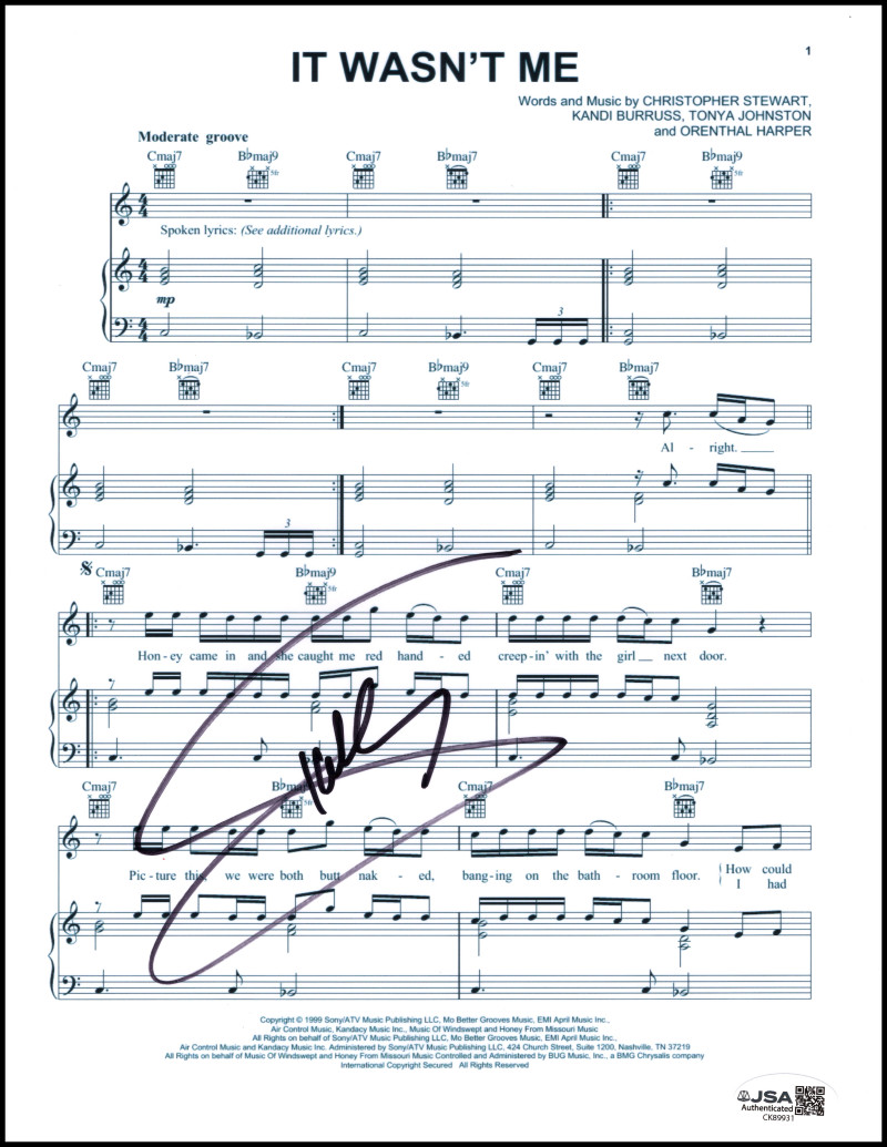 Shaggy Signed Autograph It Wasn't Me Sheet Music - Hot Shot Boombastic JSA COA