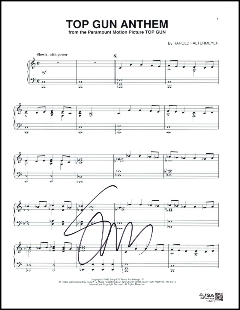 Steve Stevens Signed Autograph Top Gun Sheet Music - Starring Tom Cruise JSA COA