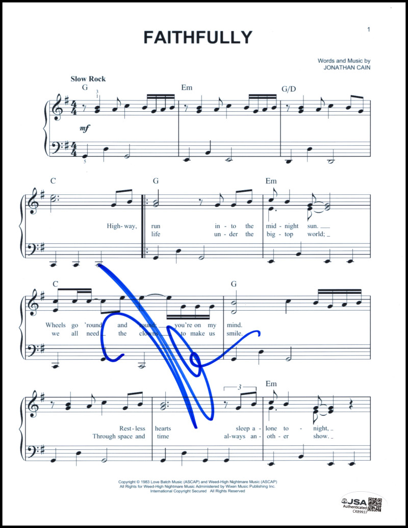 Neal Schon Journey Signed Autograph Faithfully Sheet Music - Frontiers JSA COA
