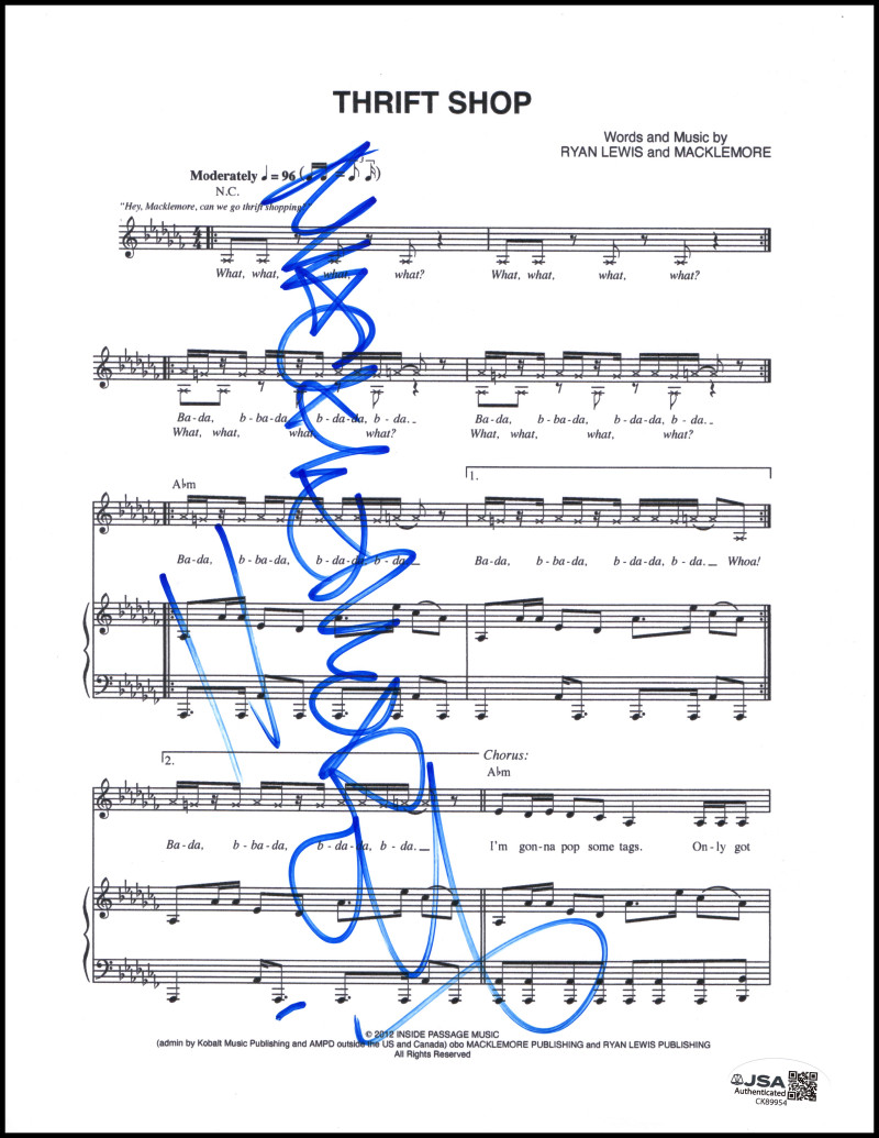 Macklemore Signed Autograph Thrift Shop Sheet Music - The Heist w/ JSA COA