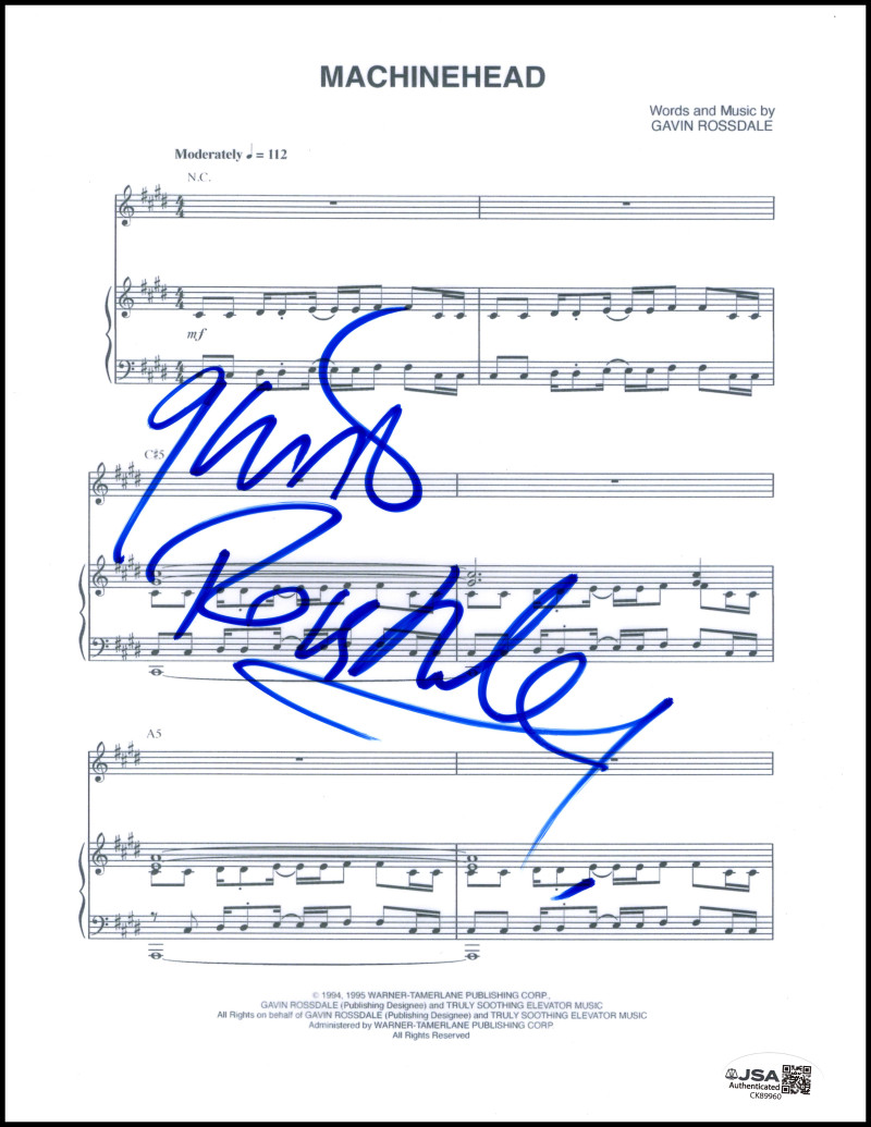 Gavin Rossdale of Bush Signed Autograph Machinehead Sheet Music w/ JSA COA
