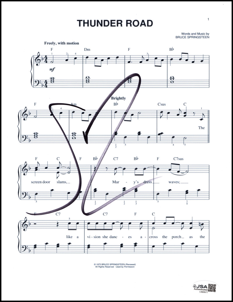 Steven Van Zandt Signed Autograph Bruce Springsteen Thunder Road Sheet Music JSA