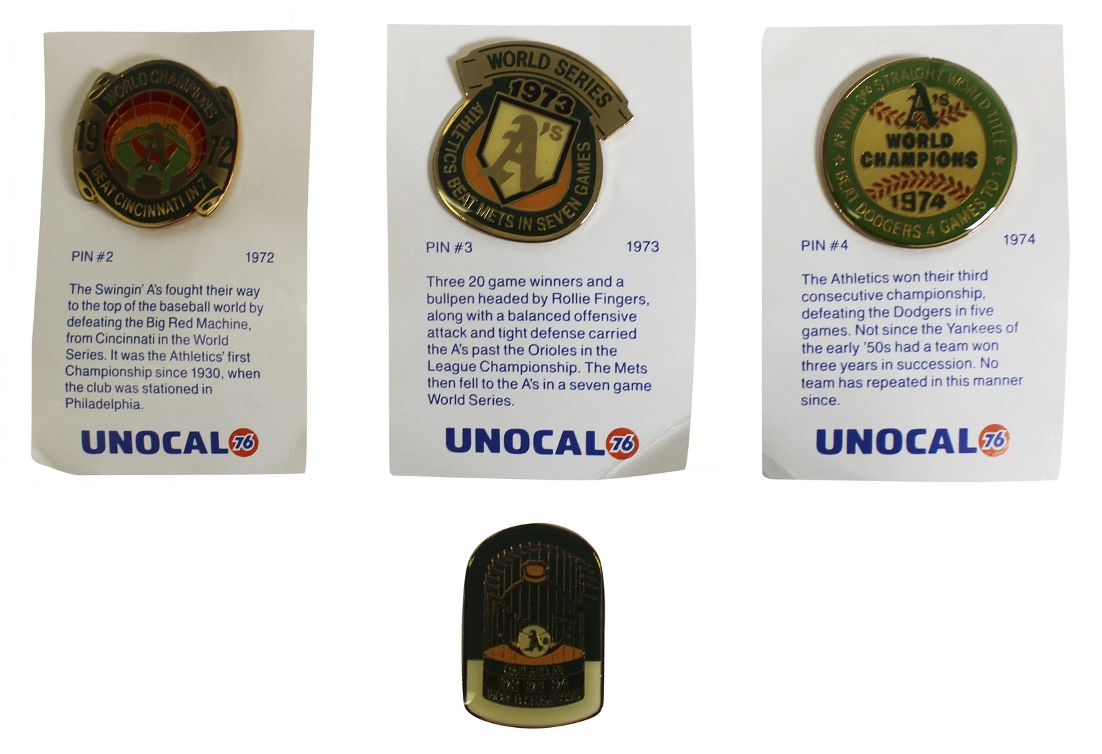 Athletics 1972-74 World Series Collector Pin Set Un-signed 1