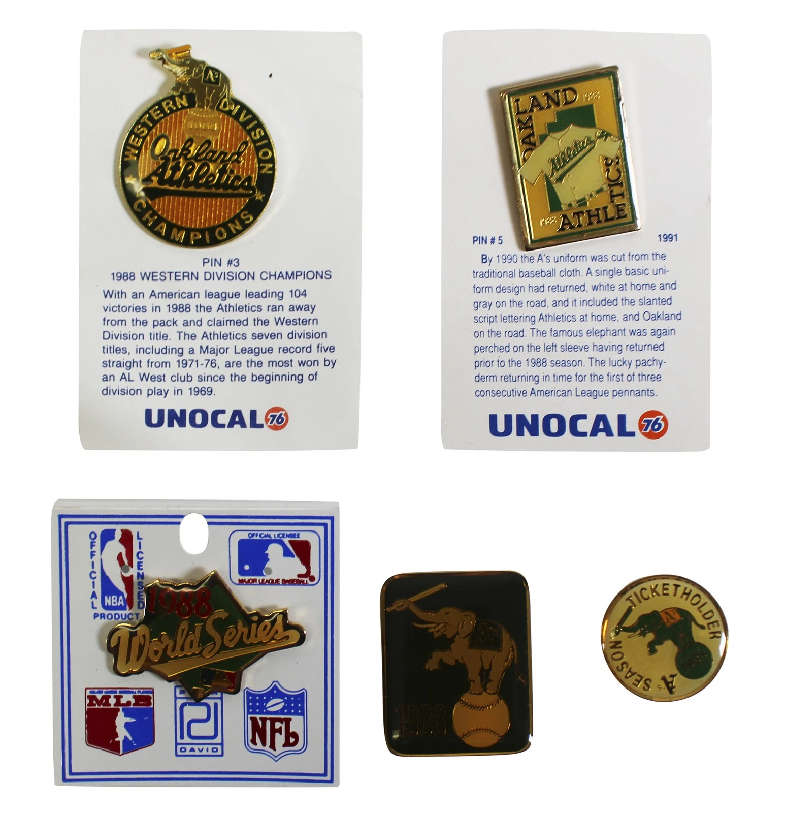 Athletics 1988 Season Collector Pin Set Un-signed 2