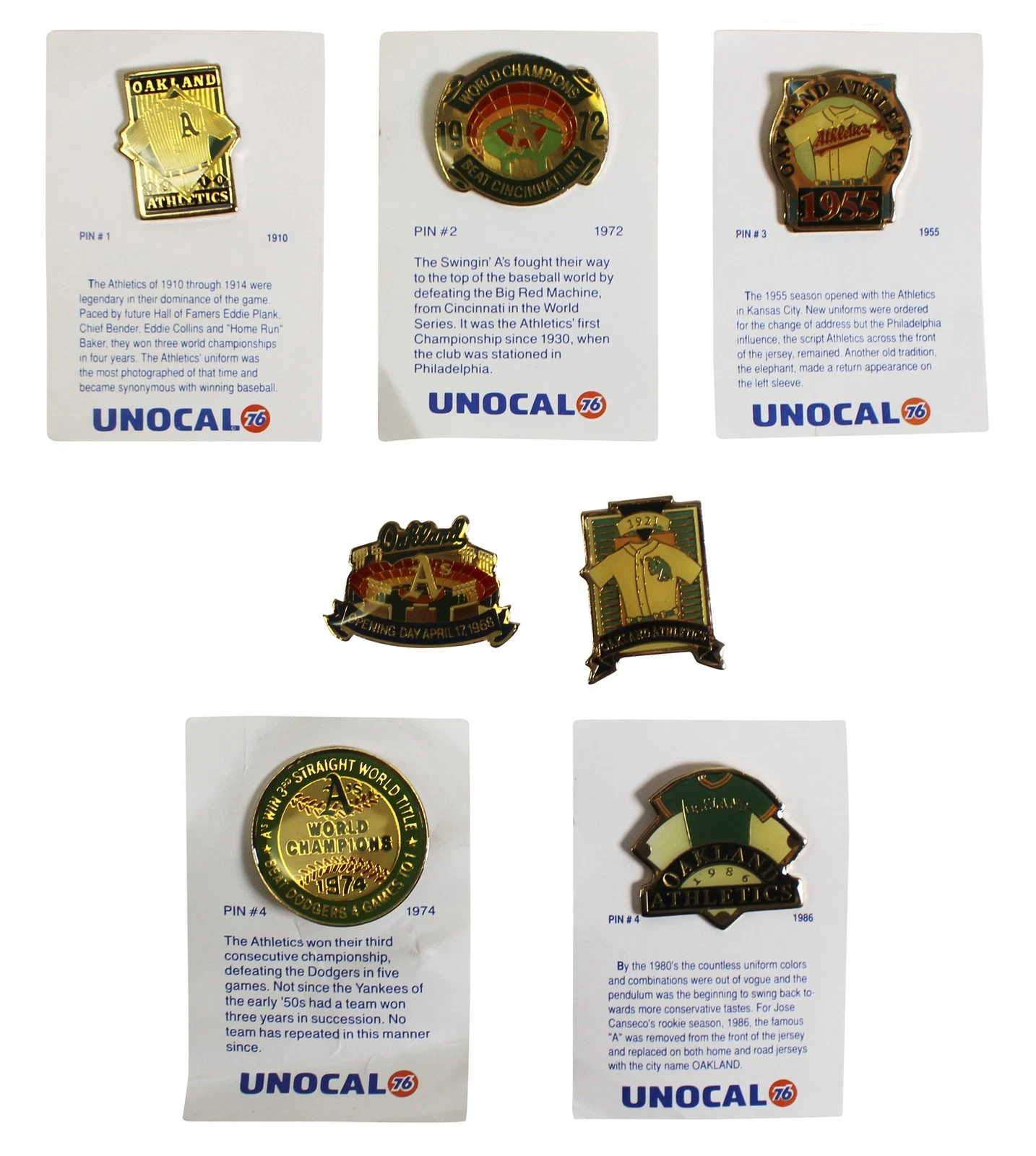 Athletics History Collector Pin Set Un-signed 2