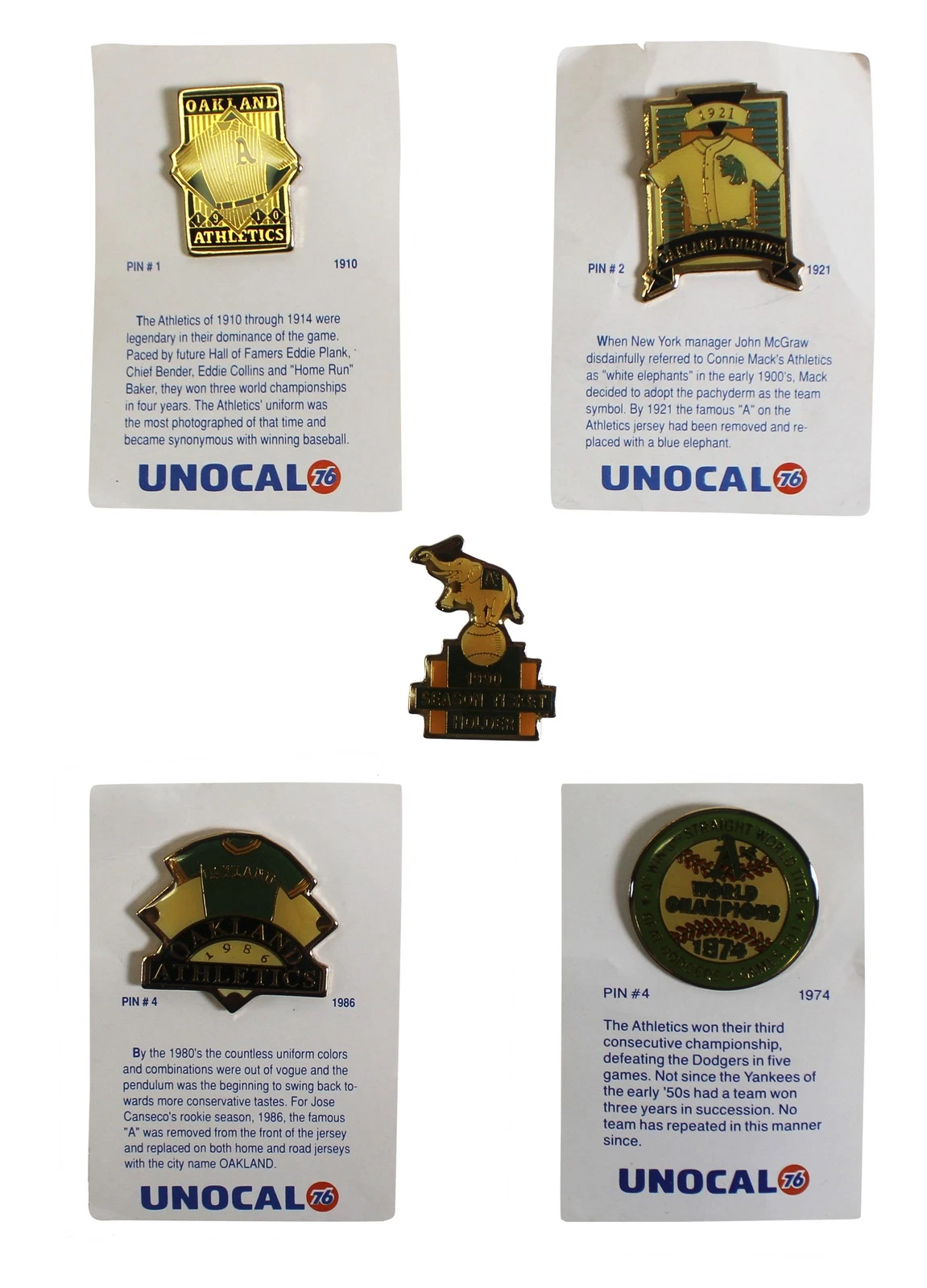 Athletics History Collector Pin Set Un-signed 3