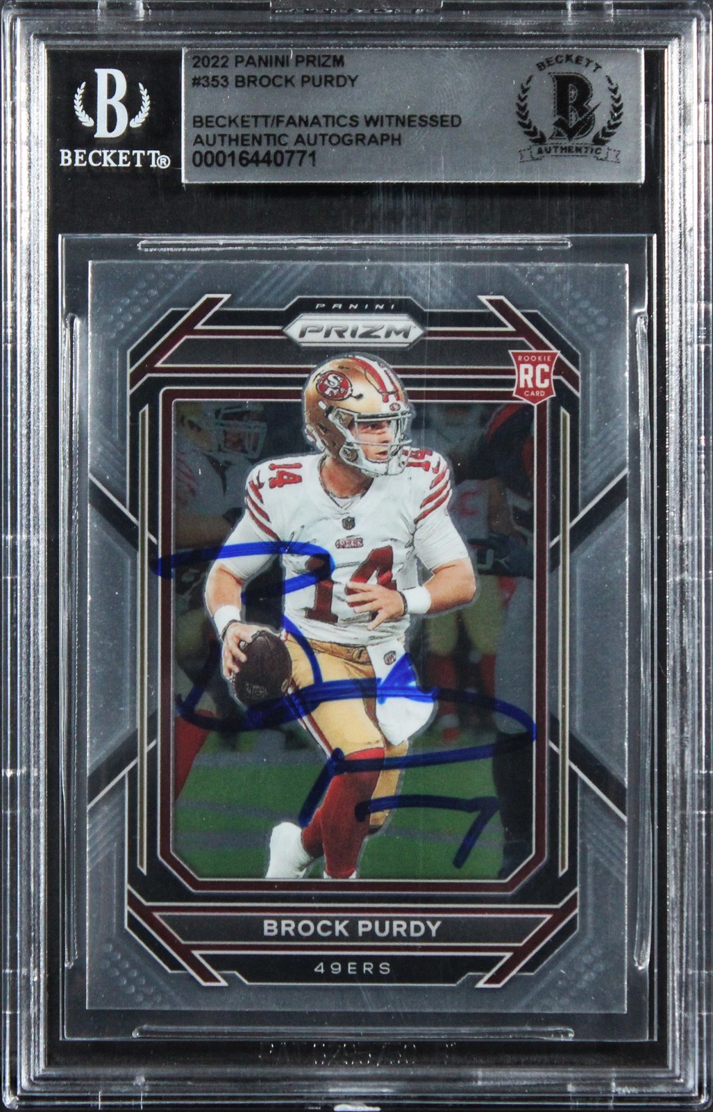 49ers Brock Purdy 2022 Panini Prizm #353 Rookie Card Autographed BAS Slabbed