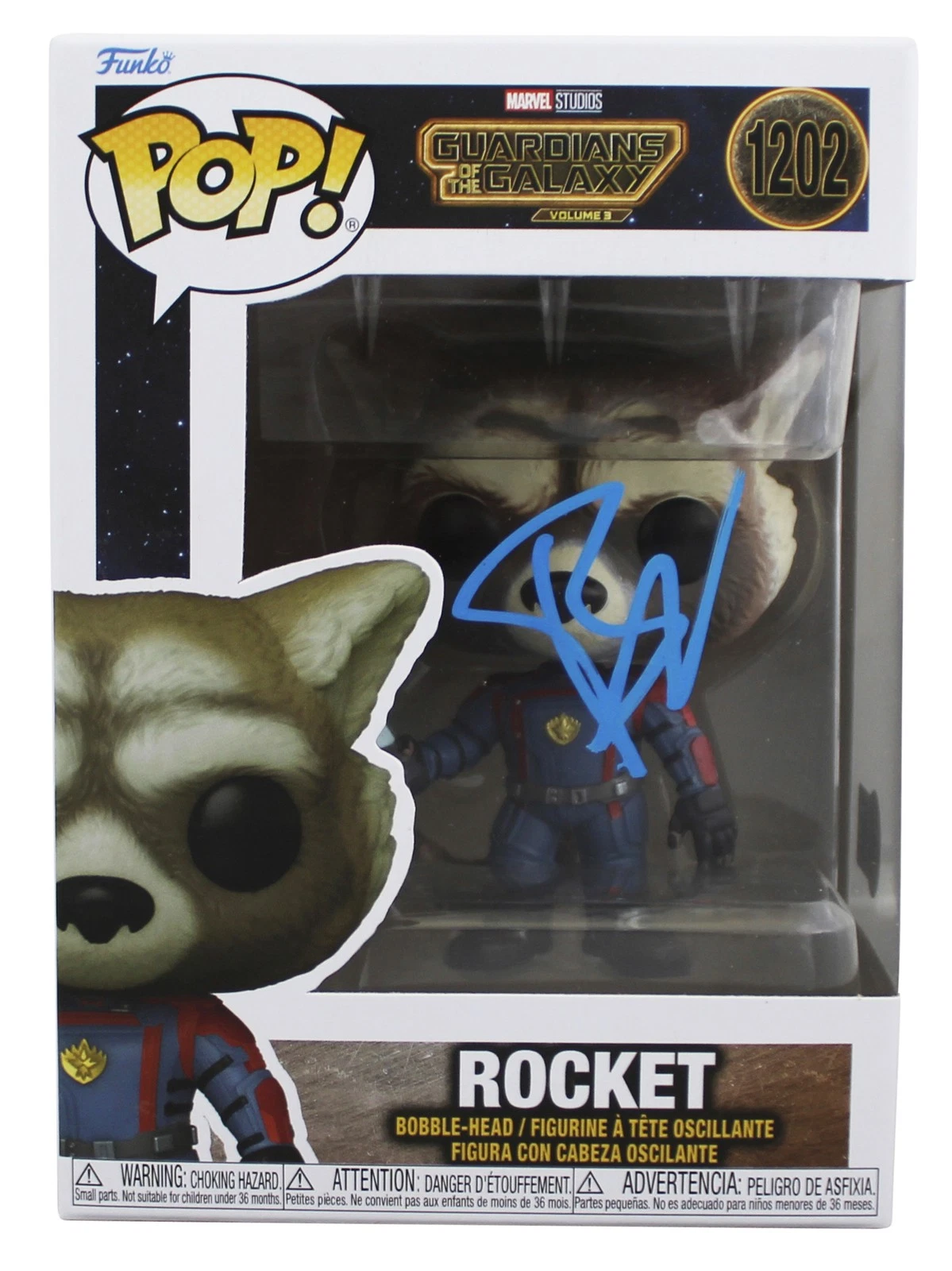 BRADLEY COOPER GUARDIANS OF THE GALAXY SIGNED #1202 FUNKO POP VINYL FIGURE BAS 2 COLLECTIBLE MEMORABILIA