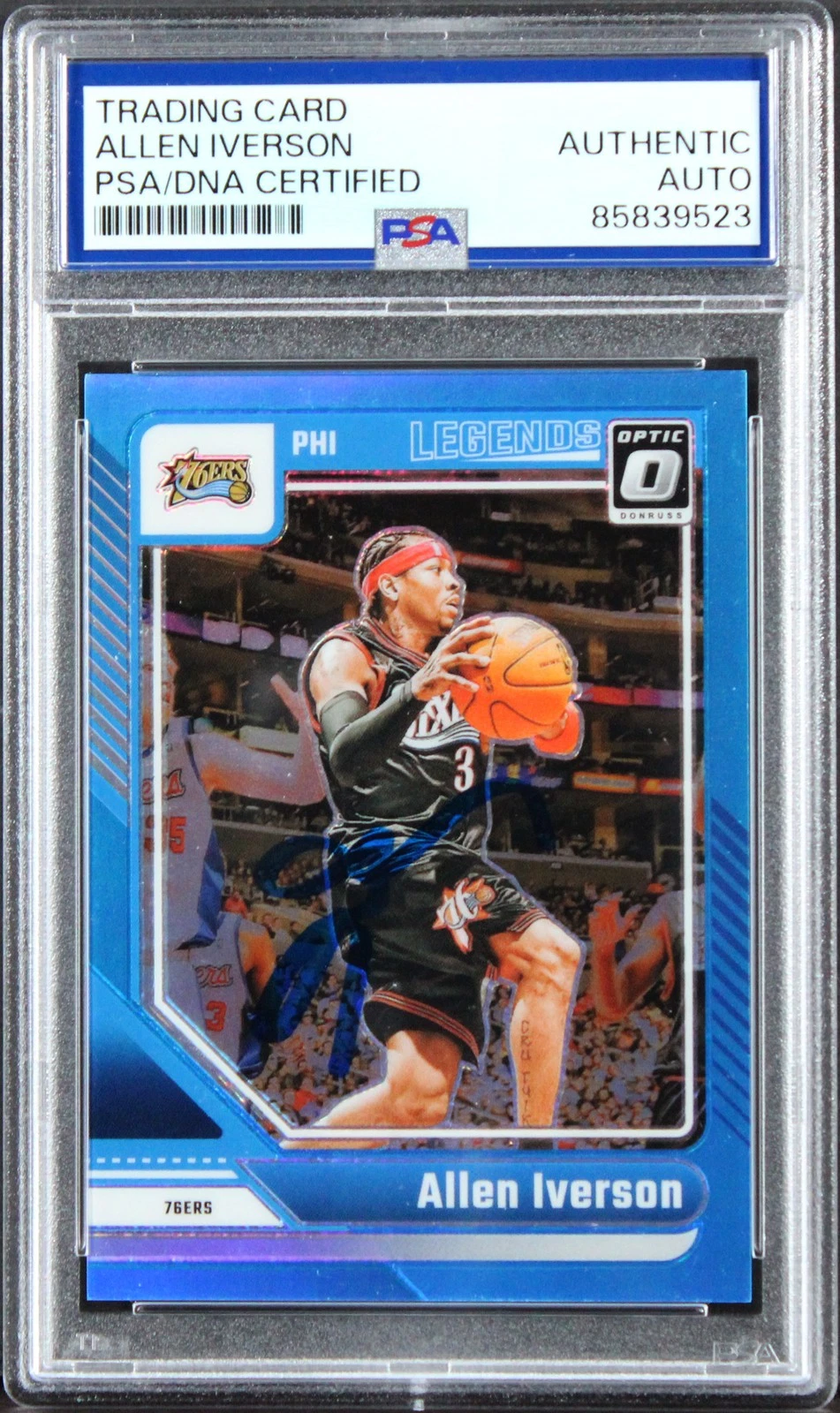 76ers Allen Iverson Signed 2024 Donruss Optic #237 33/225 Card PSA/DNA Slabbed