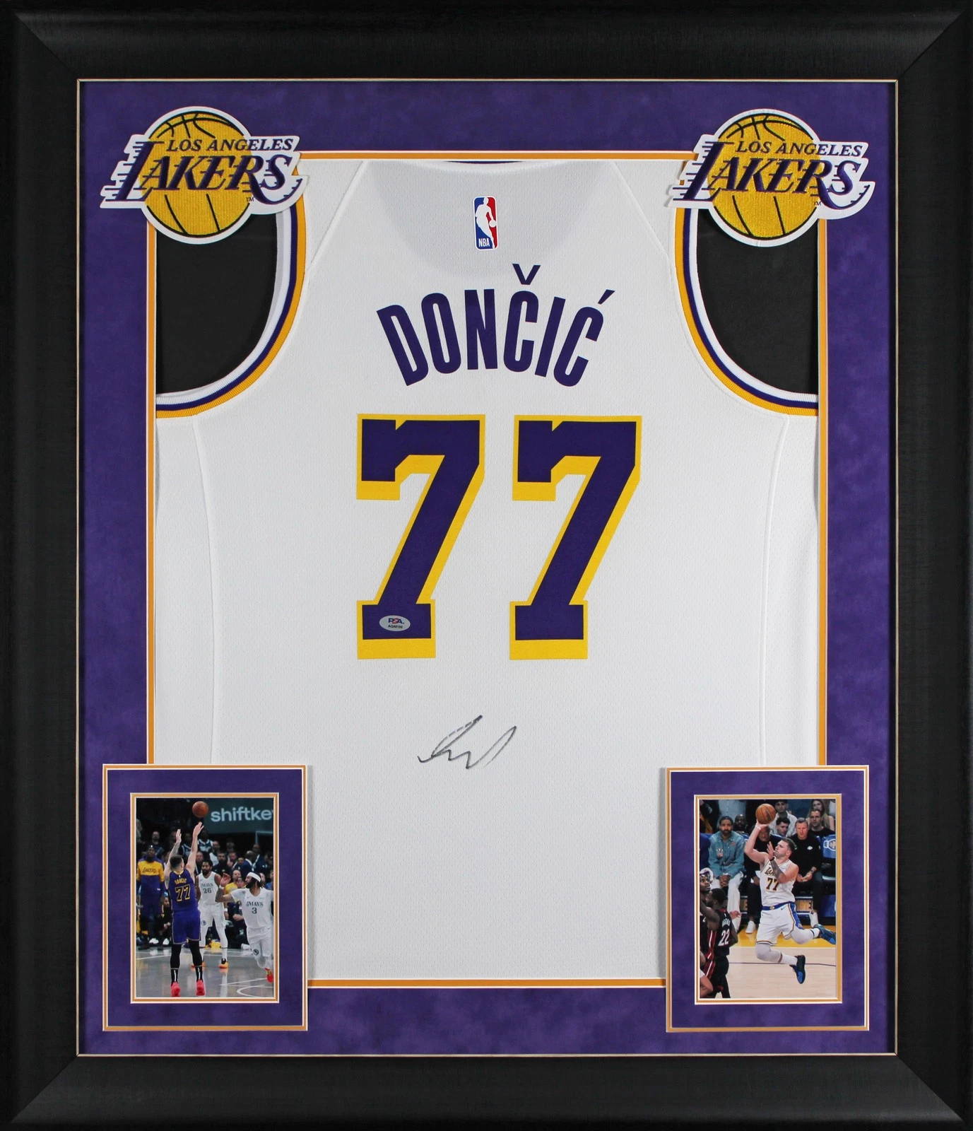 Lakers Luka Doncic Signed White Nike Swingman Framed Jersey PSA/DNA #AQ49100