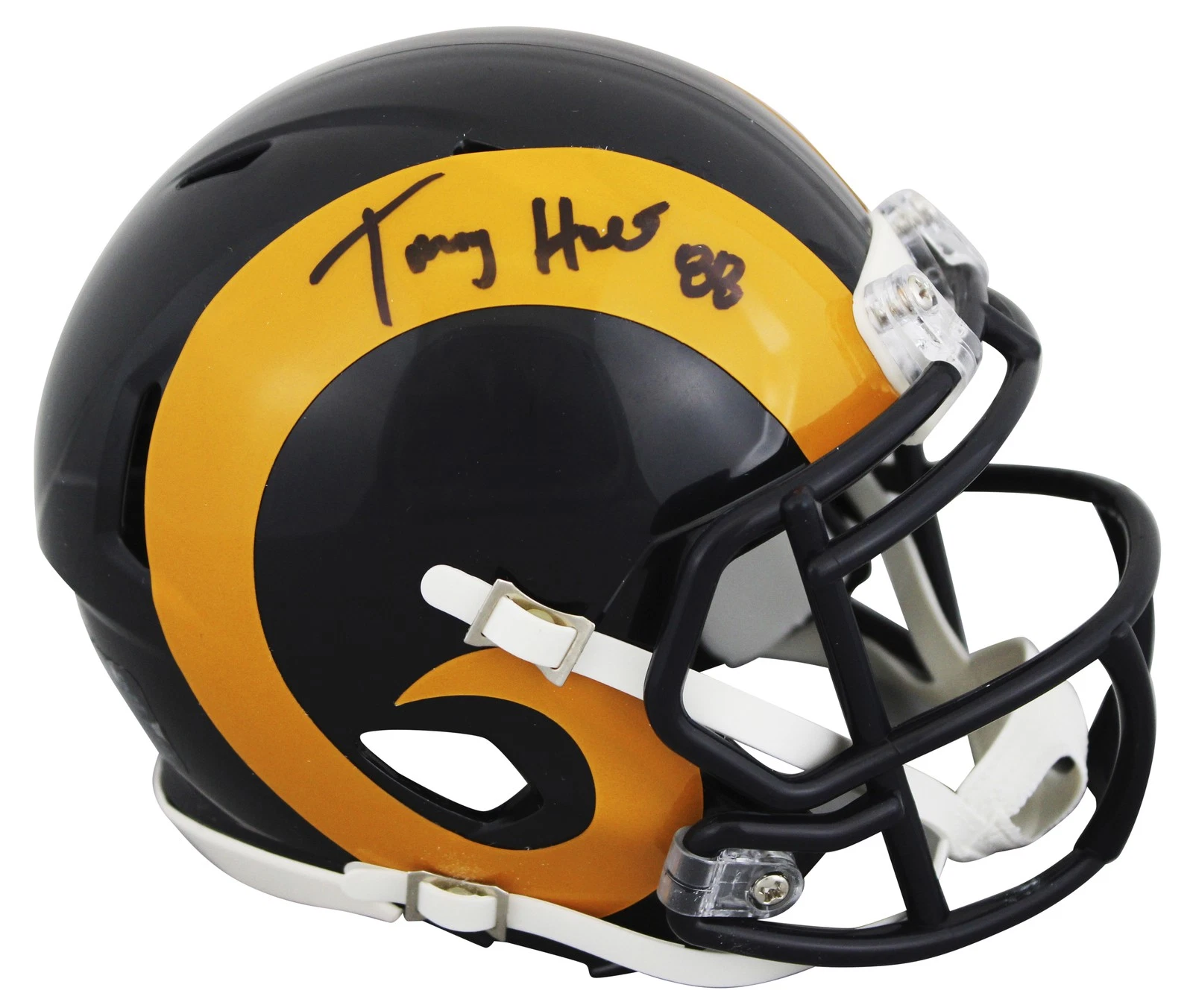 Rams Torry Holt Signed 1981-98 Throwback Speed Mini Helmet BAS Witnessed