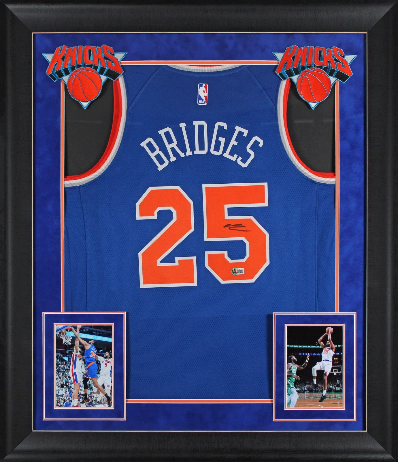Knicks Mikal Bridges Signed Blue Nike Swingman Framed Jersey BAS #BU16641
