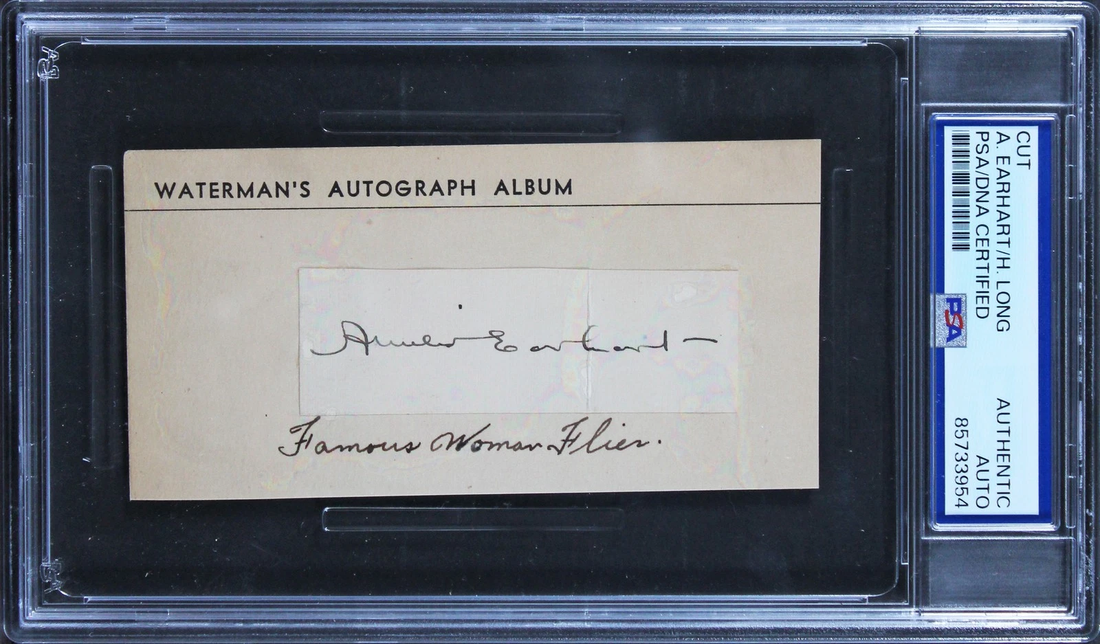 Amelia Earhart & Huey Long Authentic Signed 1x2.85 Cut Signature BAS Slabbed