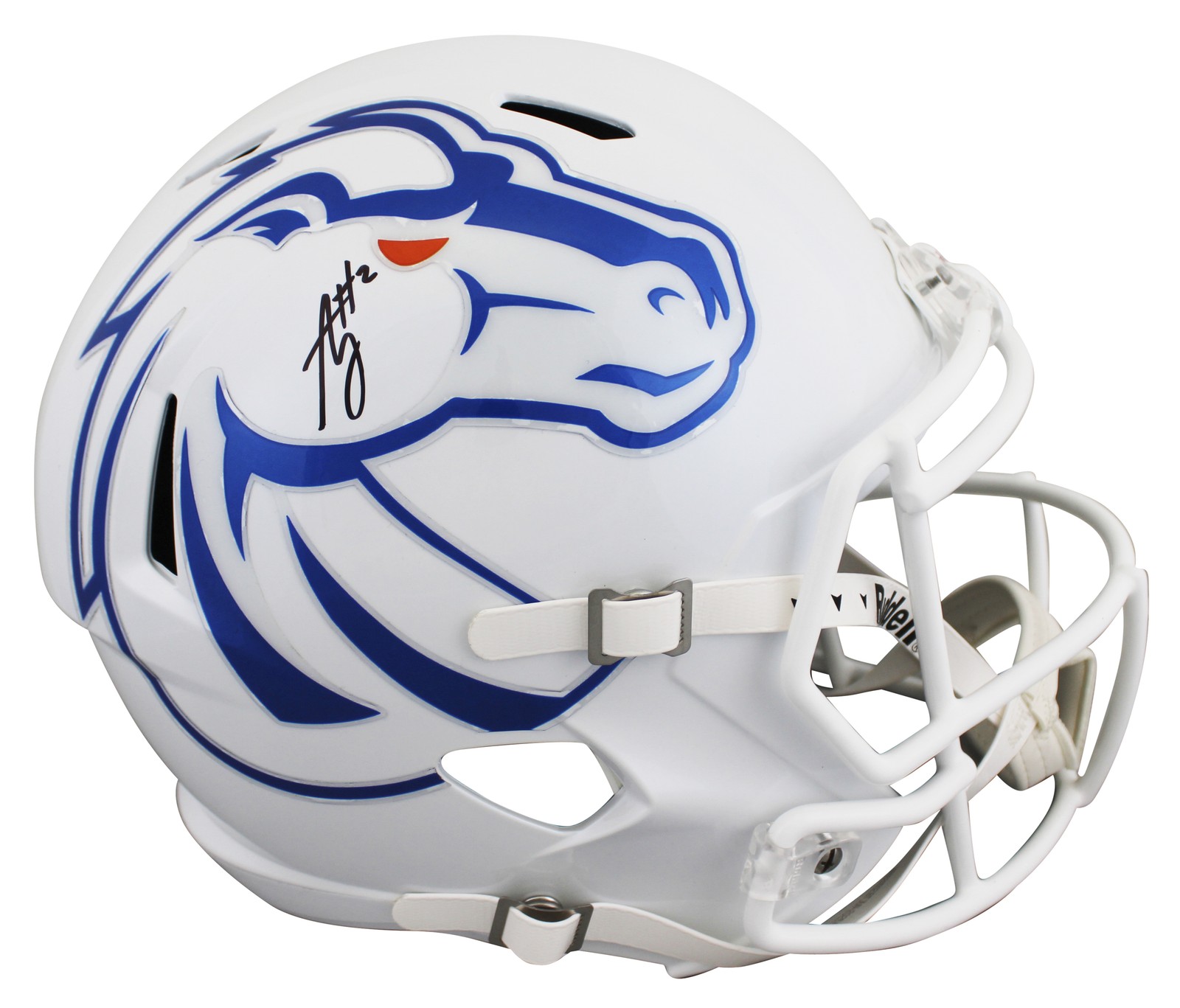 Boise State Ashton Jeanty Signed White Full Size Speed Rep Helmet BAS Witness 2