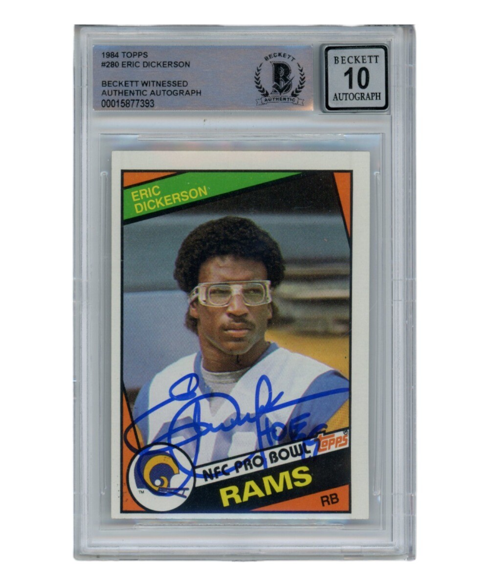 Eric Dickerson Signed 1984 Topps #280 Auto 10 Trading Card HOF Beckett 40352