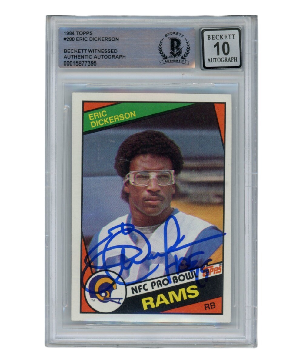 Eric Dickerson Signed 1984 Topps #280 Auto 10 Trading Card HOF Beckett 40354