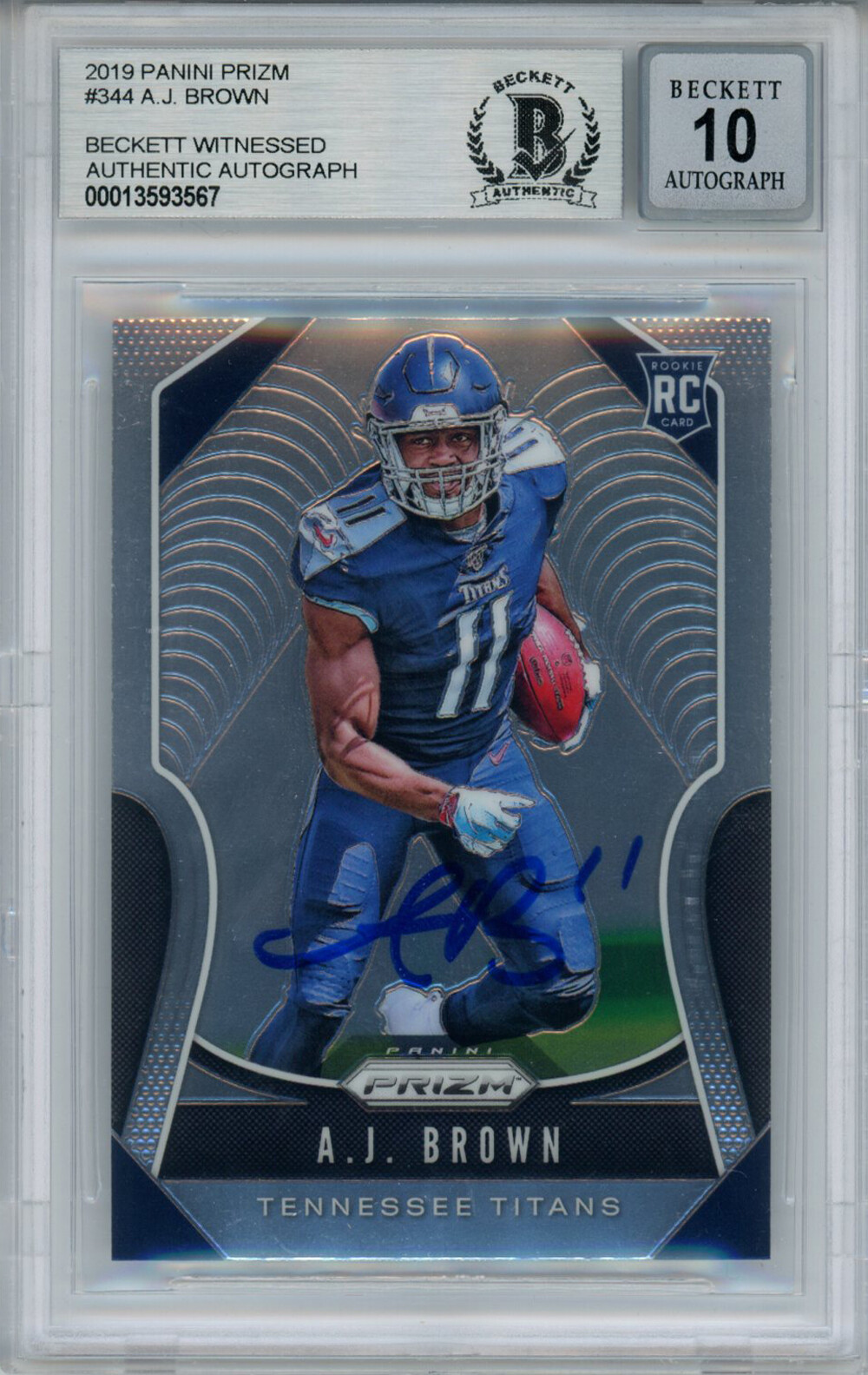 AJ Brown Autographed 2019 Panini Prizm #344 Rookie Card Beckett 10 Slab 33380