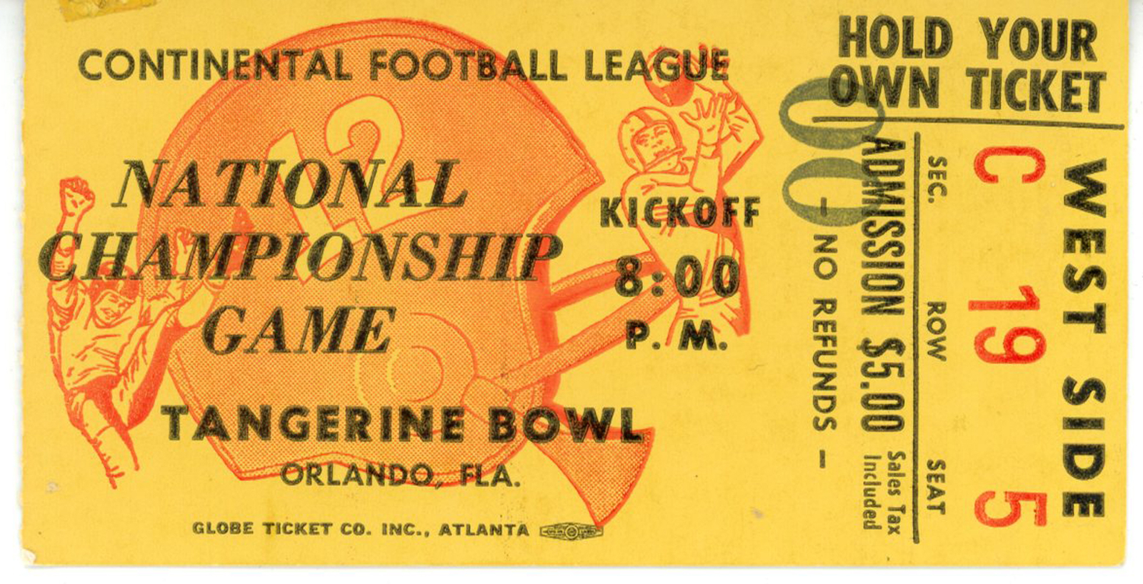 Continental Football League 1968 National Championship Ticket Stub 35765