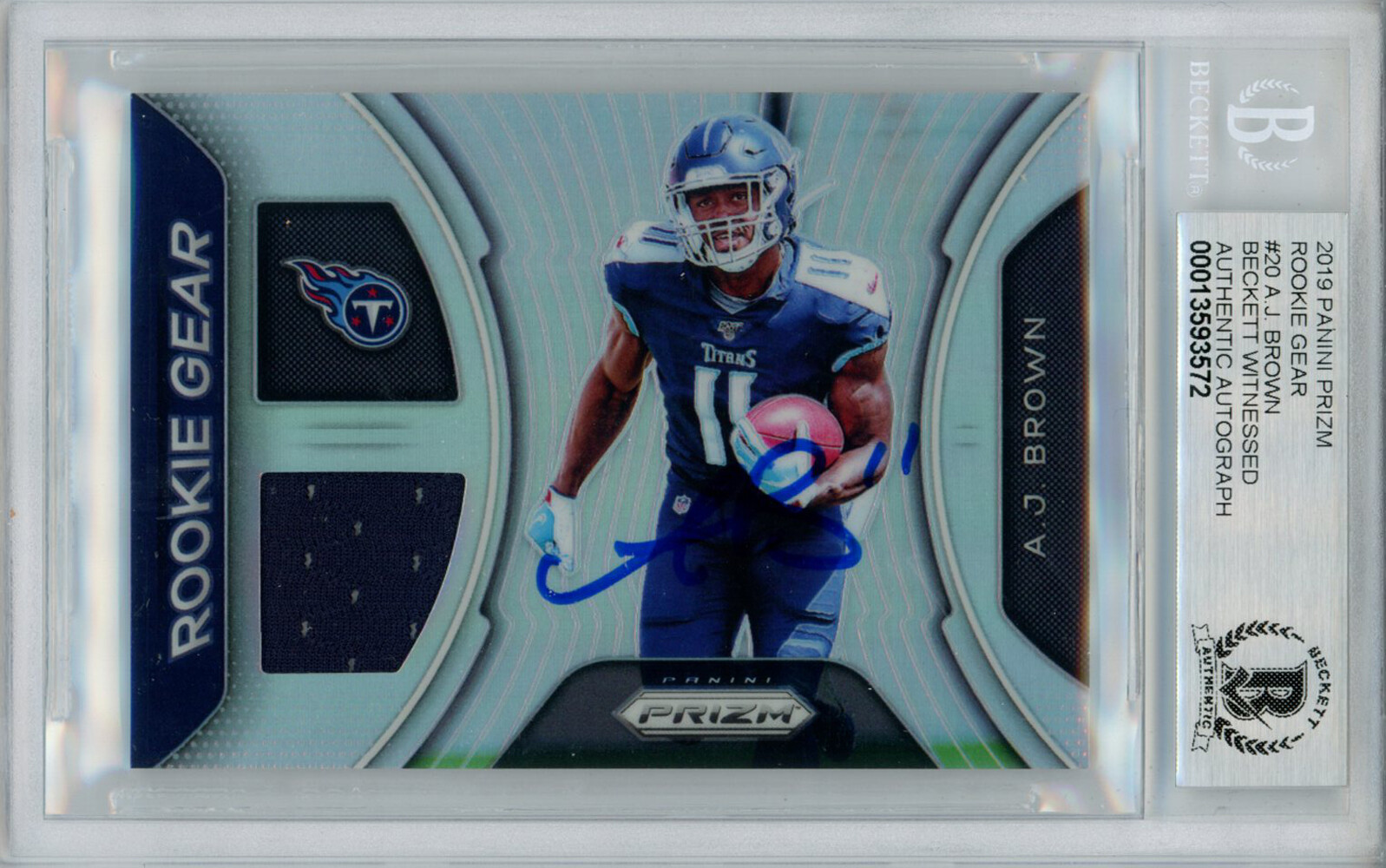 AJ Brown Autographed 2019 Rookie Gear Prizm #20 Rookie Card Beckett Slab 33381