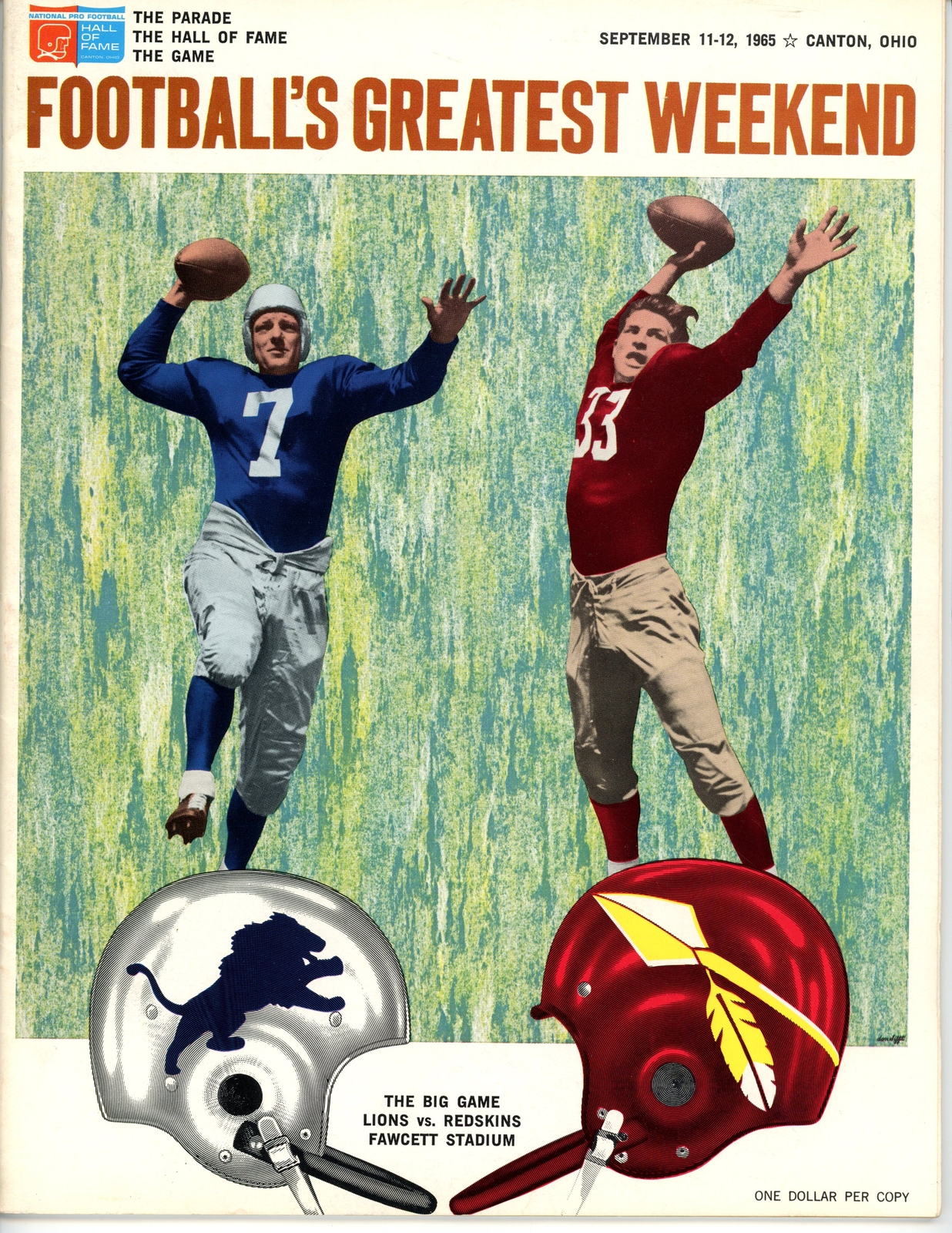 1965 Hall Of Fame Game Program Magazine Lions vs Redskins 37413