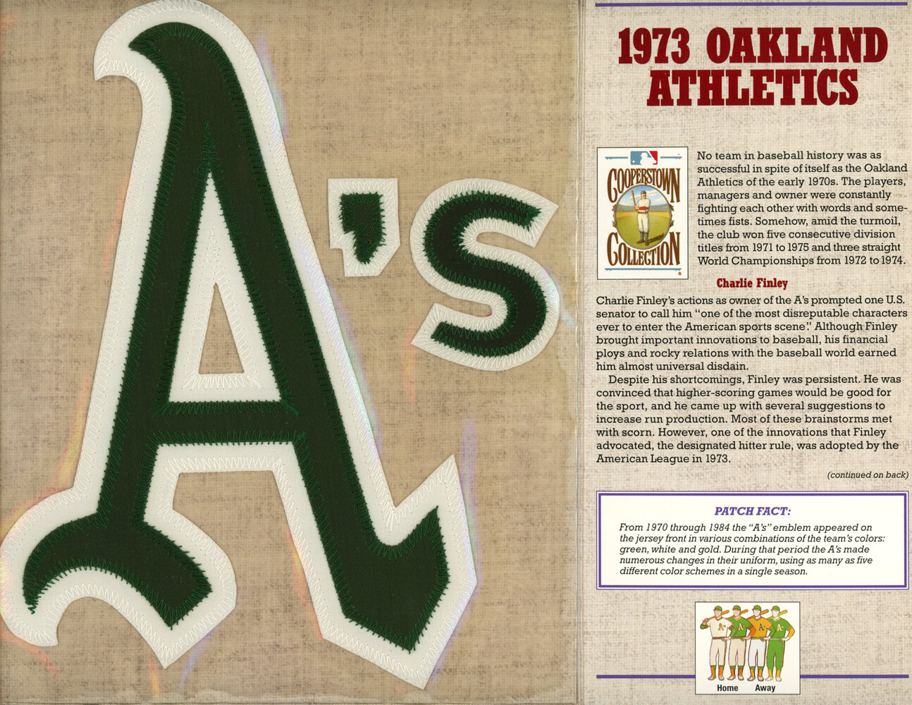 Oakland Athletics 1973 Patch Stat Card Cooperstown Willabee & Ward 36811
