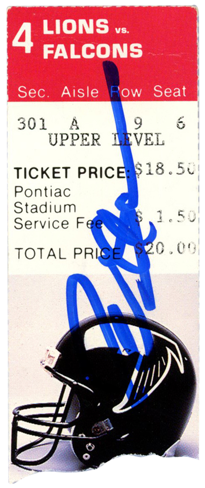 Deion Sanders Autographed Atlanta Falcons 9/16/1990 @ Lions Ticket BAS 37157