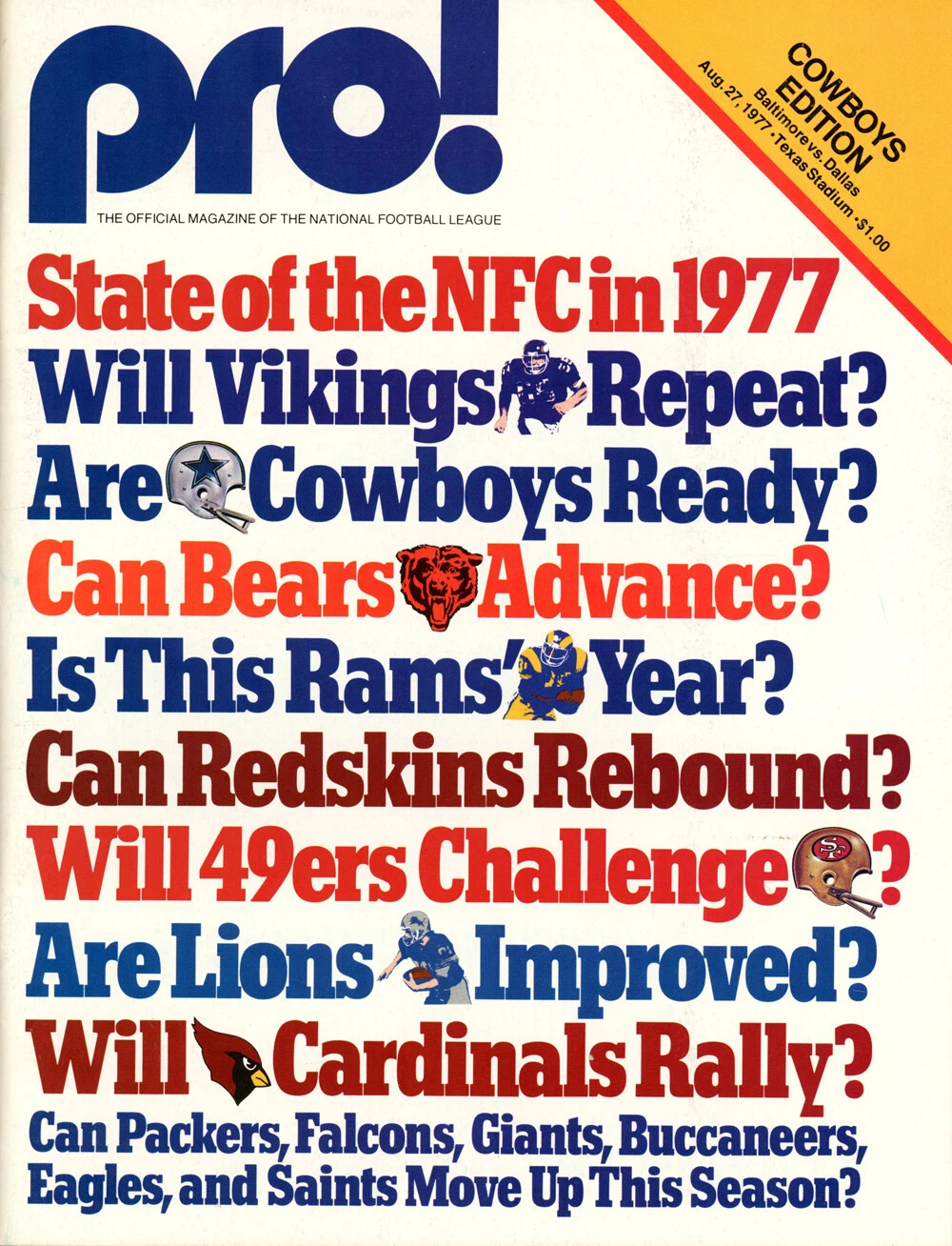 Pro! Magazine 8/27/1977 State Of The NFC Cowboys Edition 38327