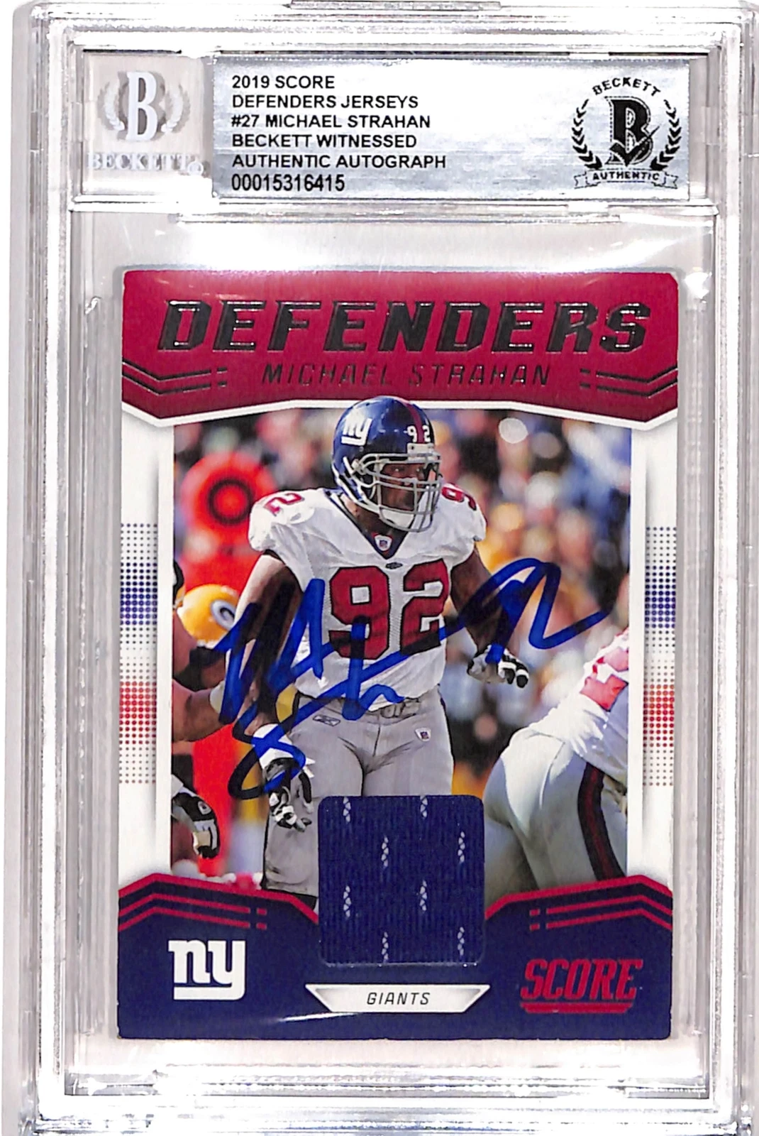 Michael Strahan Autographed 2019 Score #D-27 Card Beckett 38981