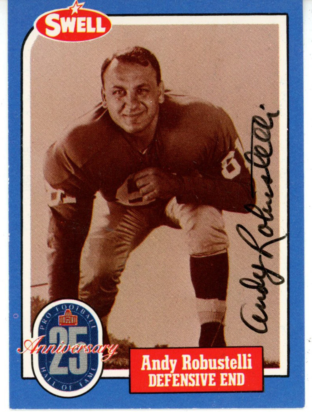 Andy Robustelli Autographed/Signed New York Giants 1988 Swell HOF Card 43161