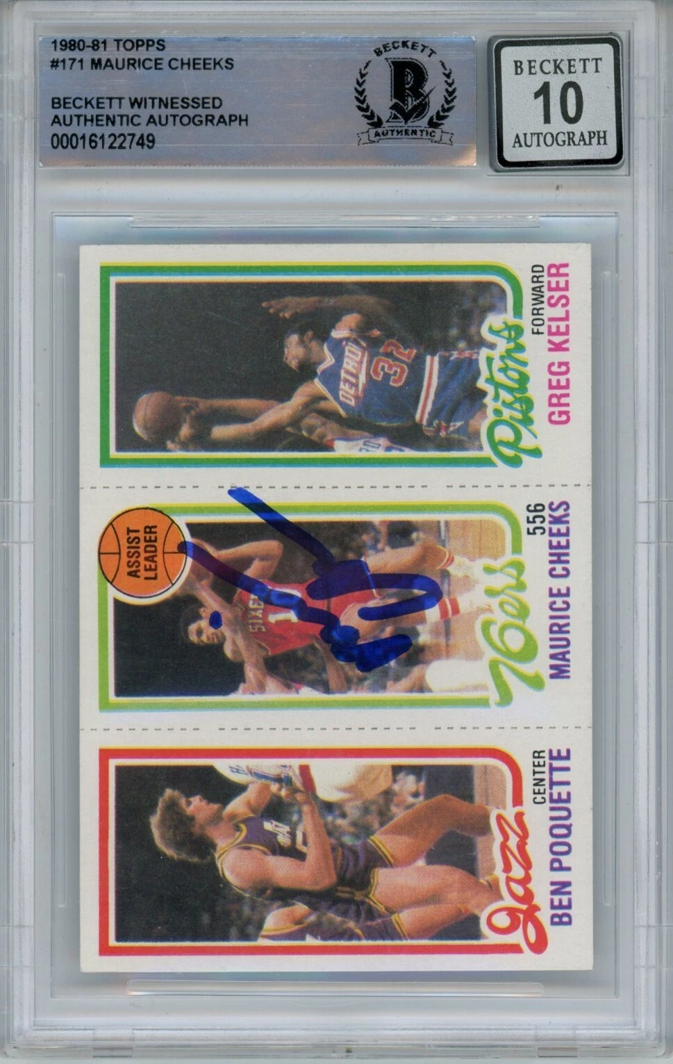 Maurice Cheeks Autographed 1980 Topps #171 Grade 10 Trading Card Beckett 43948