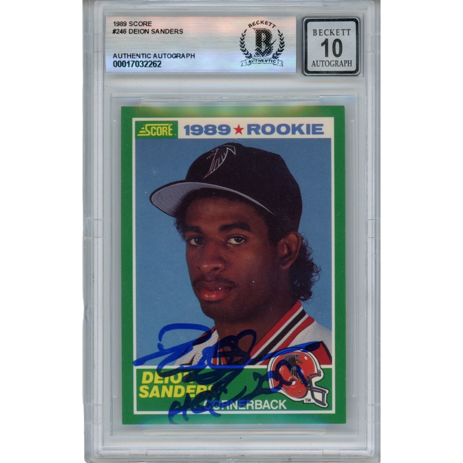 Deion Sanders Autographed 1989 Score #246 Trading Card HOF Beckett 42762