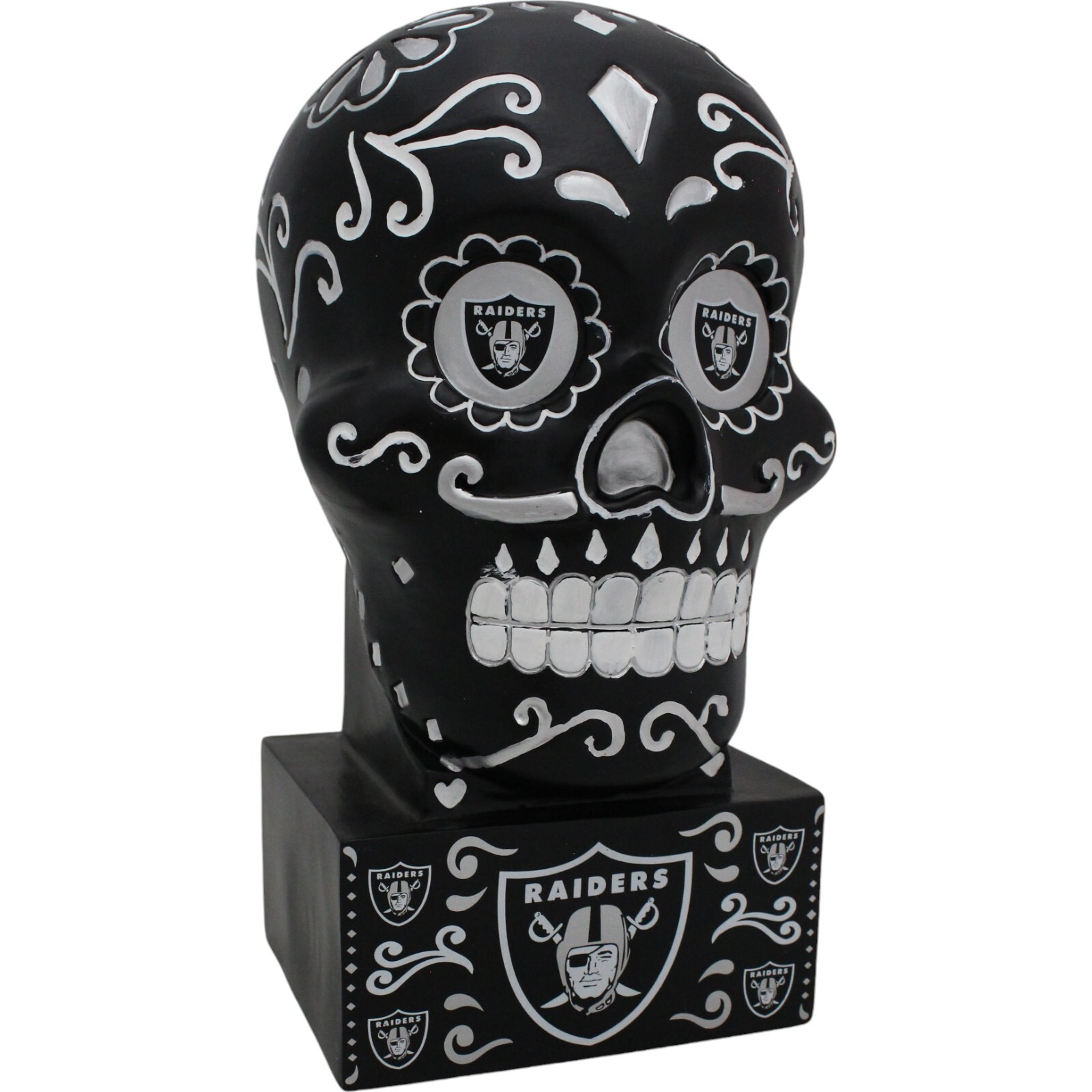 Las Vegas Raiders Team Color Sugar Skull Statue Evergreen New 38012