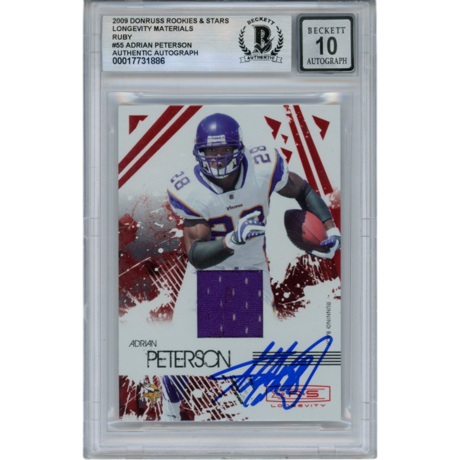 Adrian Peterson Autographed 09 RS Longevity Patch Trading Card Beckett 49821
