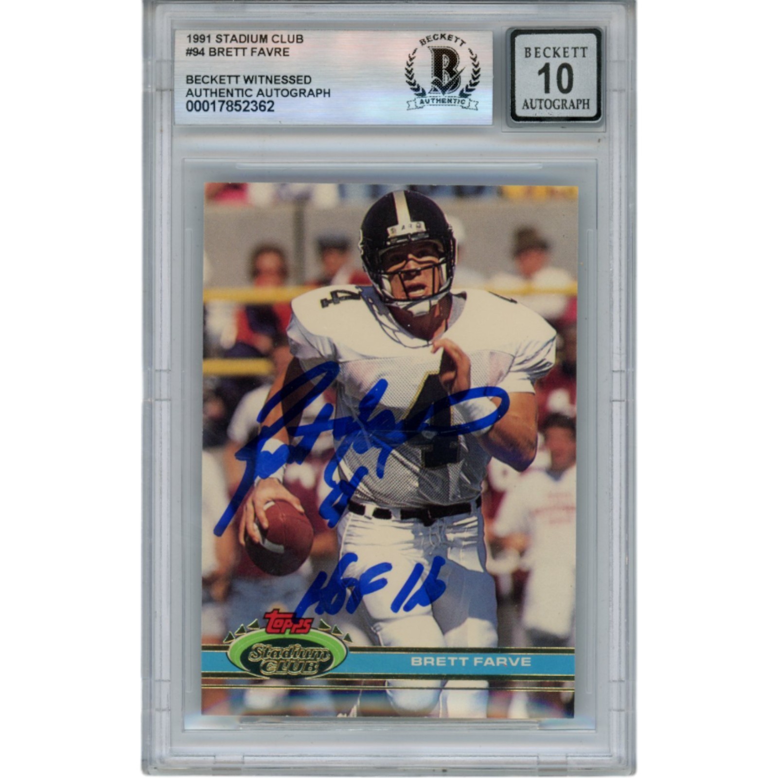 Brett Favre Autographed 1991 Stadium Club 94 HOF Slab Trading Card Beckett 50670