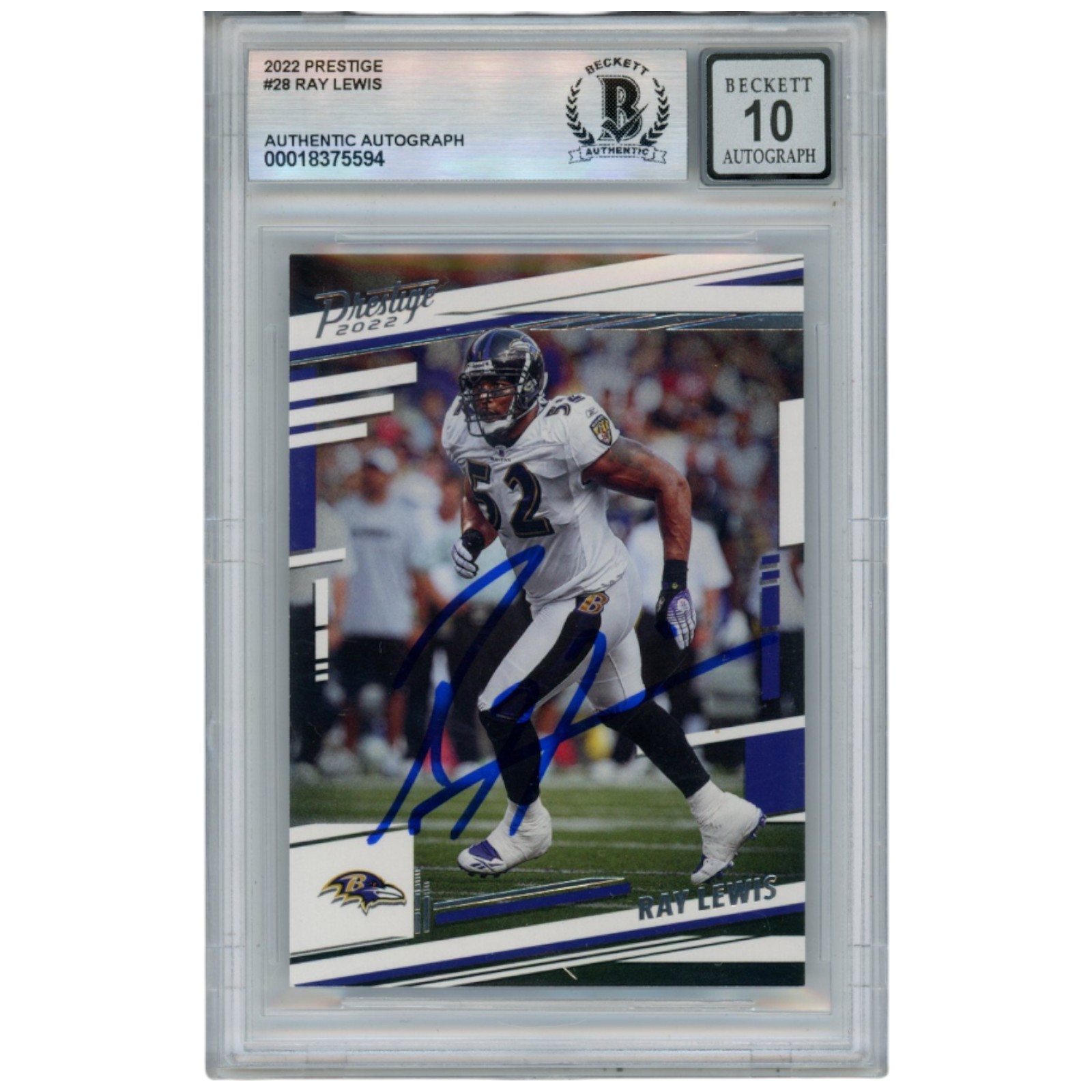 Ray Lewis Autographed/Signed 2022 Prestige #28 Trading Card Beckett 52924