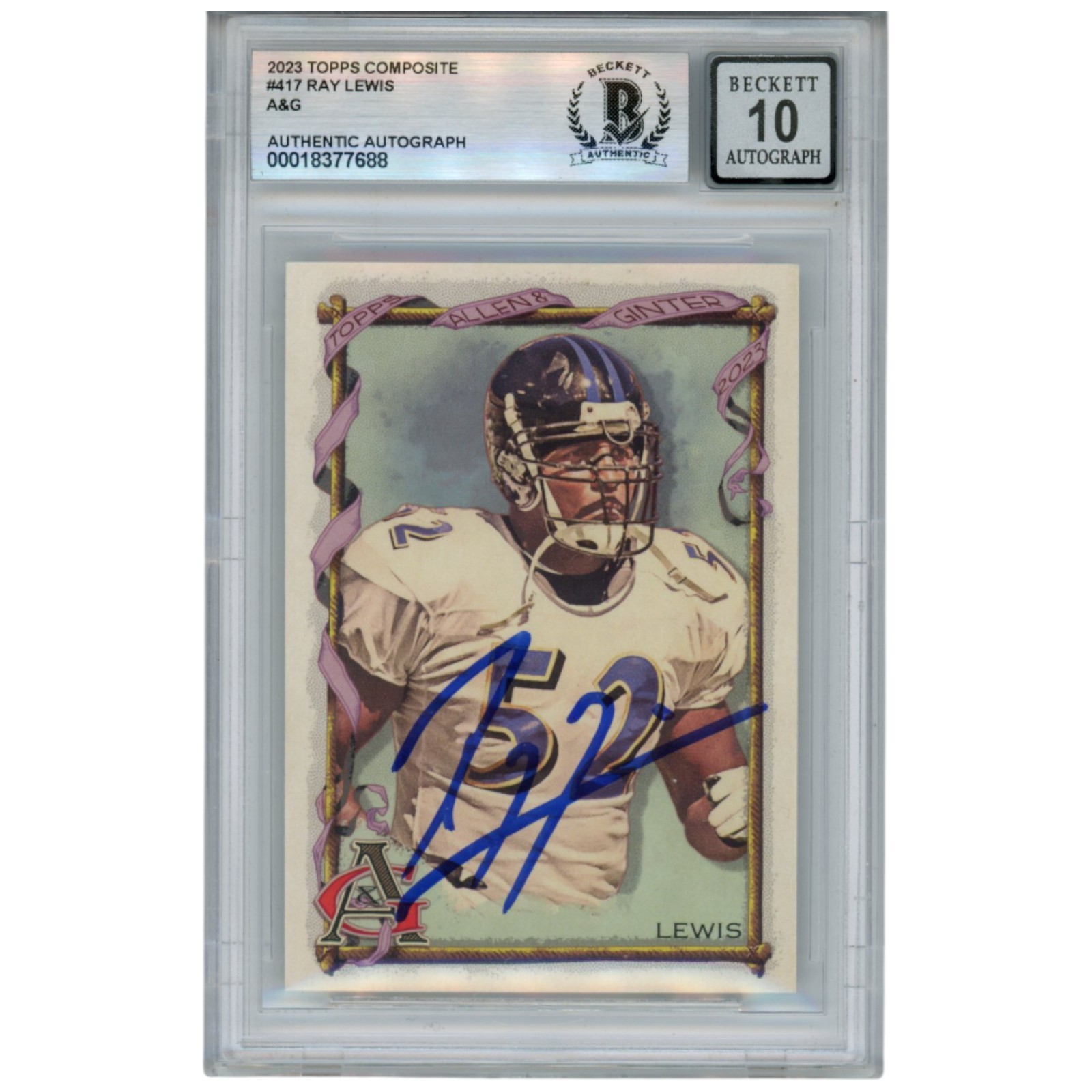 Ray Lewis Autographed 2023 Topps Allen & Ginter #417 Trading Card Beckett 52925