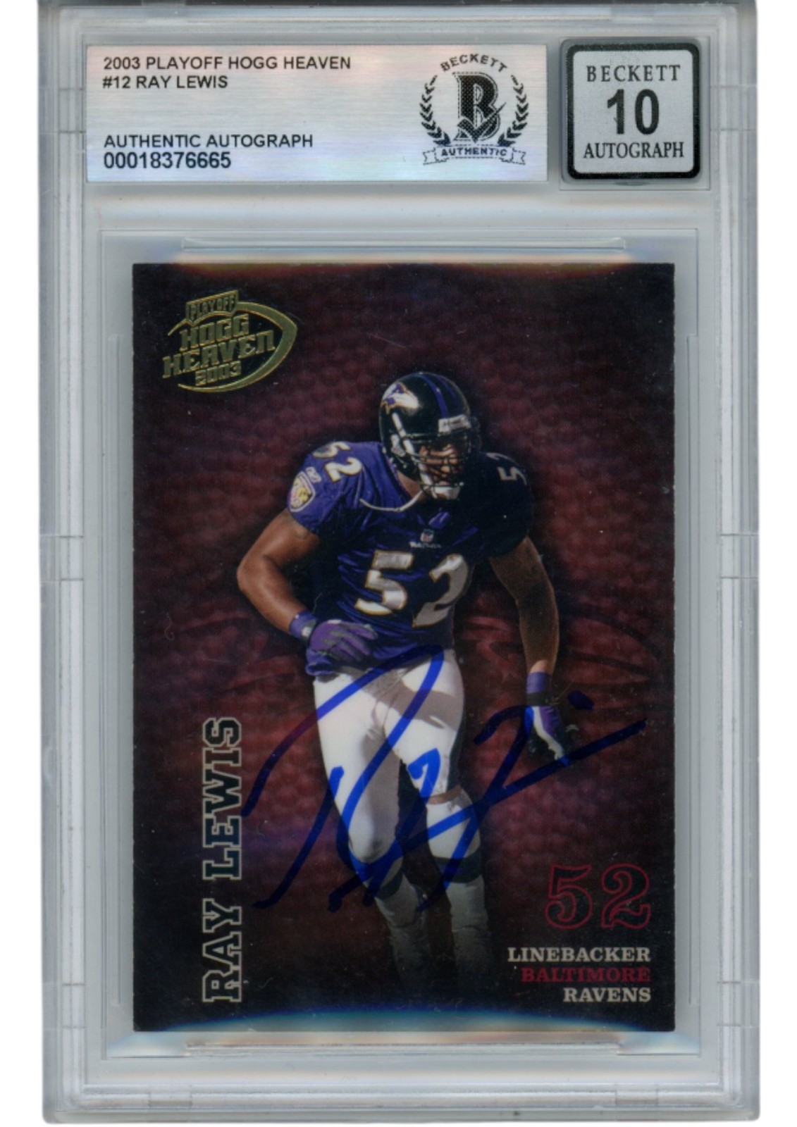 Ray Lewis Autographed 2003 Playoff Hogg Heaven #12 Trading Card Beckett 53038