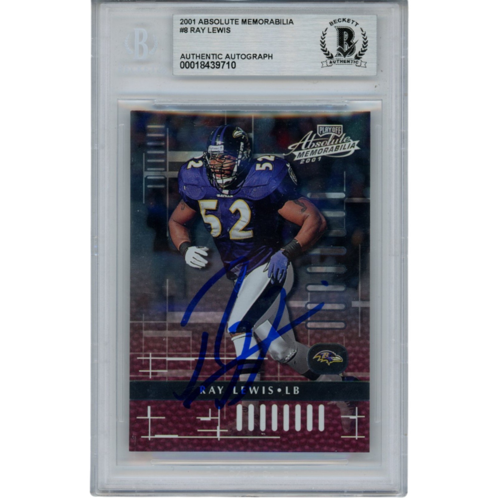 Ray Lewis Autographed/Signed 2001 Absolute #8 Trading Card Slab Beckett 53499