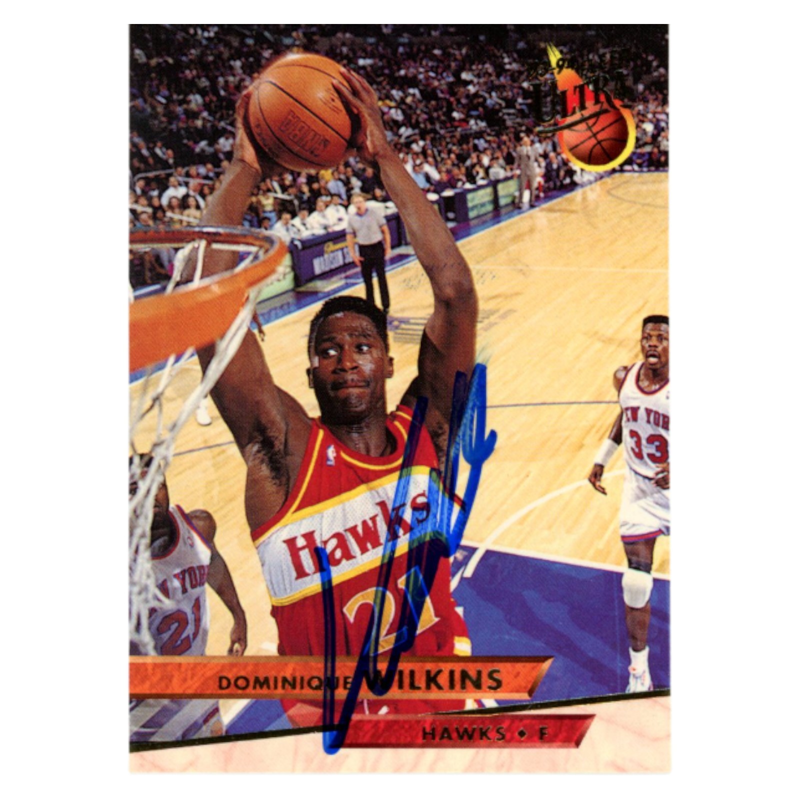 Dominique Wilkins Autographed 93 Fleer Ultra #7 SMEAR Trading Card Beckett 54205