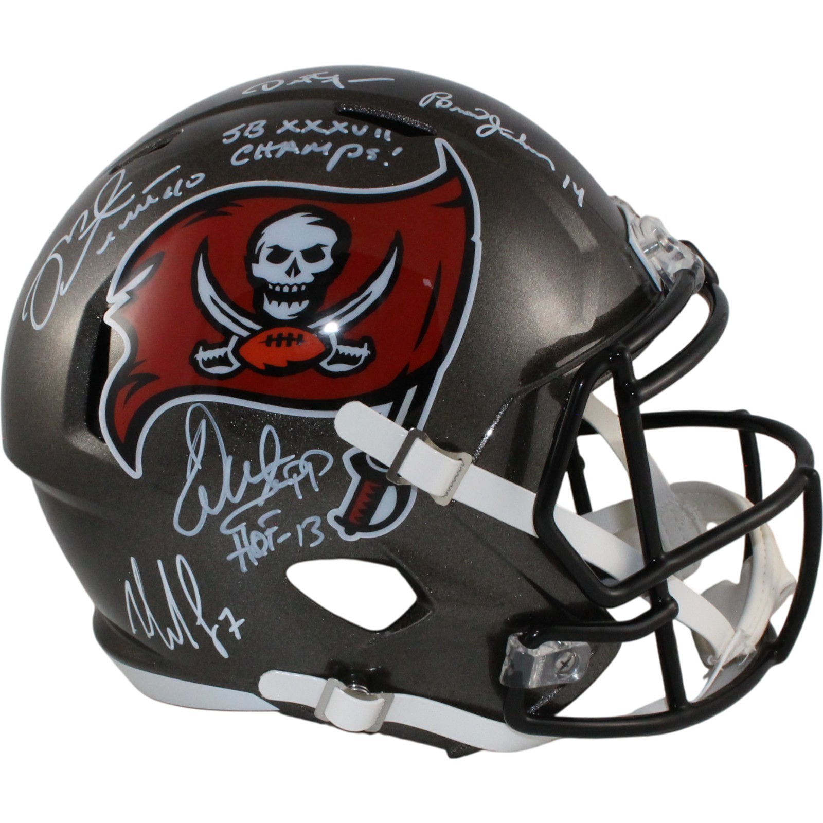 Tampa Bay Buccaneers SB 37 Alstott Sapp +3 Signed F/S TB Helmet Beckett W 54861
