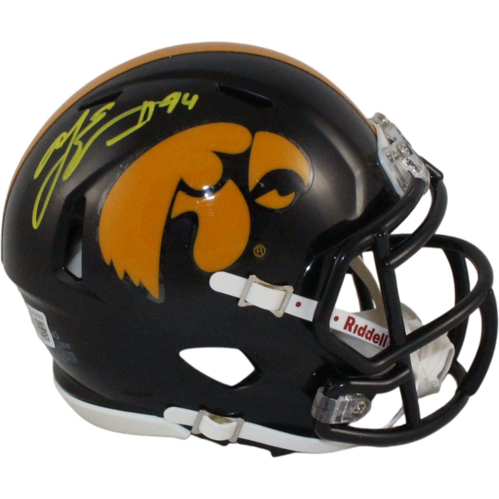 AJ Epenesa Autographed/Signed Iowa Hawkeyes Mini Helmet Beckett Witness 54867