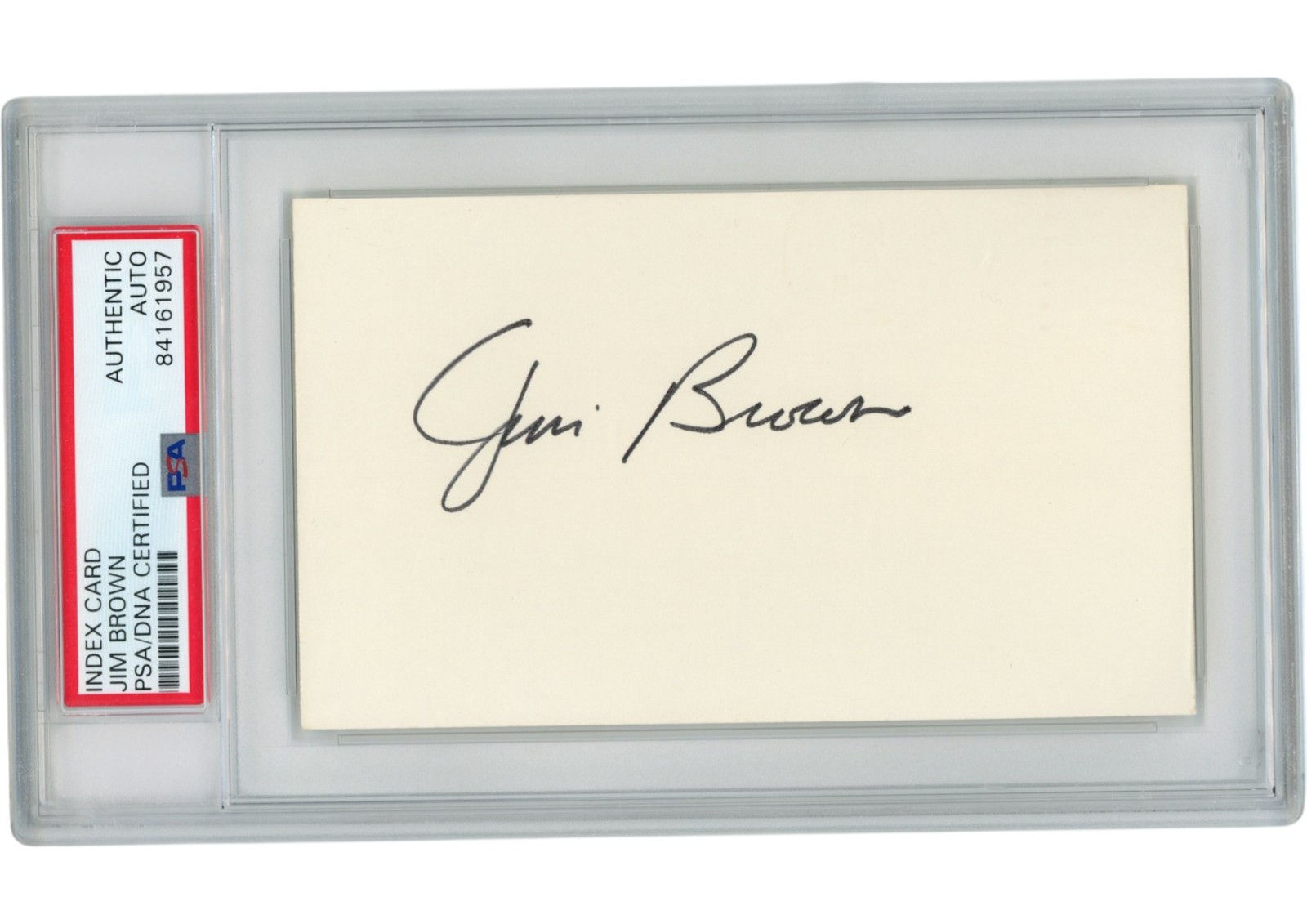 Jim Brown Autographed/Signed Cleveland Browns Index Card Slabbed PSA 54899