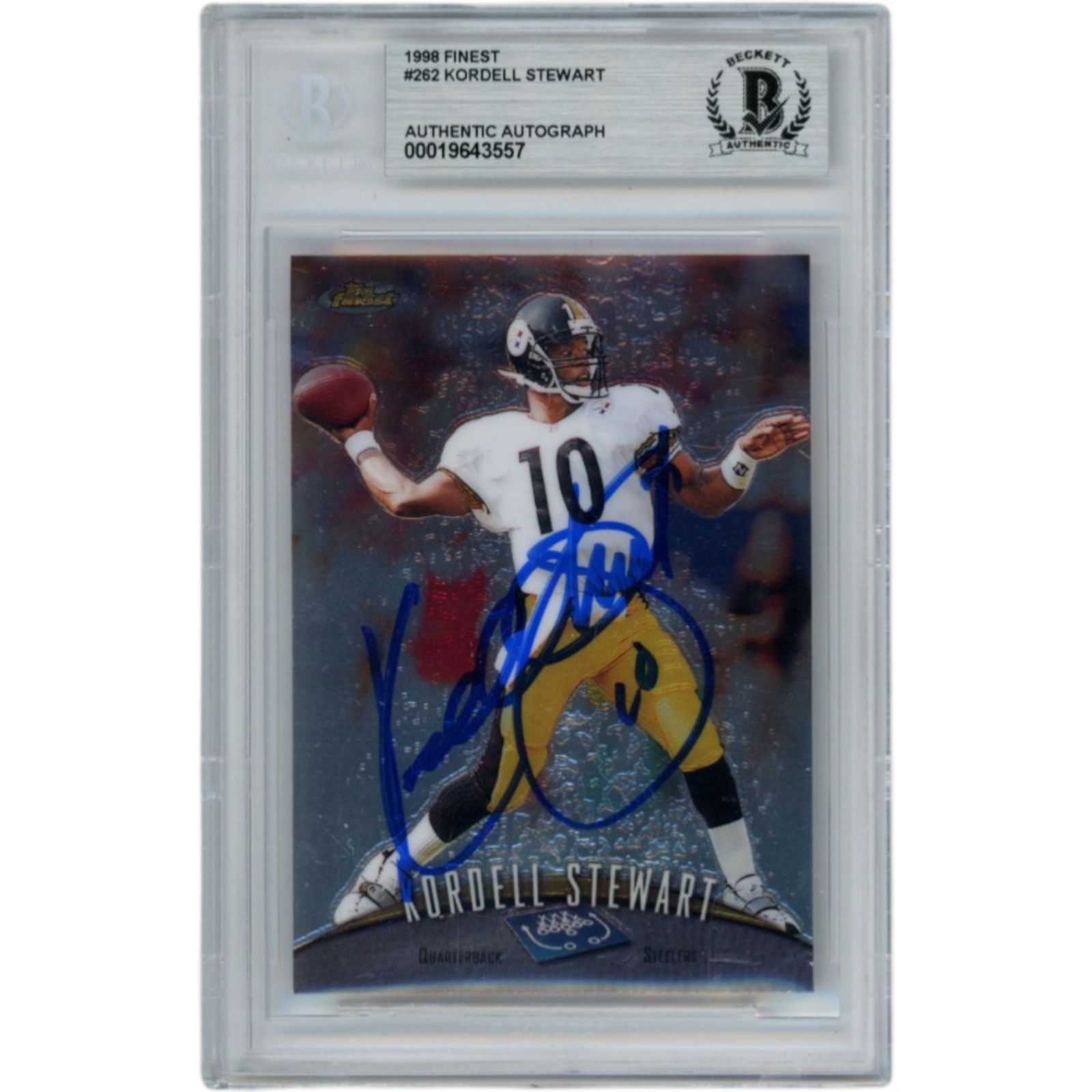 Kordell Stewart Autographed 98 Topps Finest #262 Slab Trading Card Beckett 52804