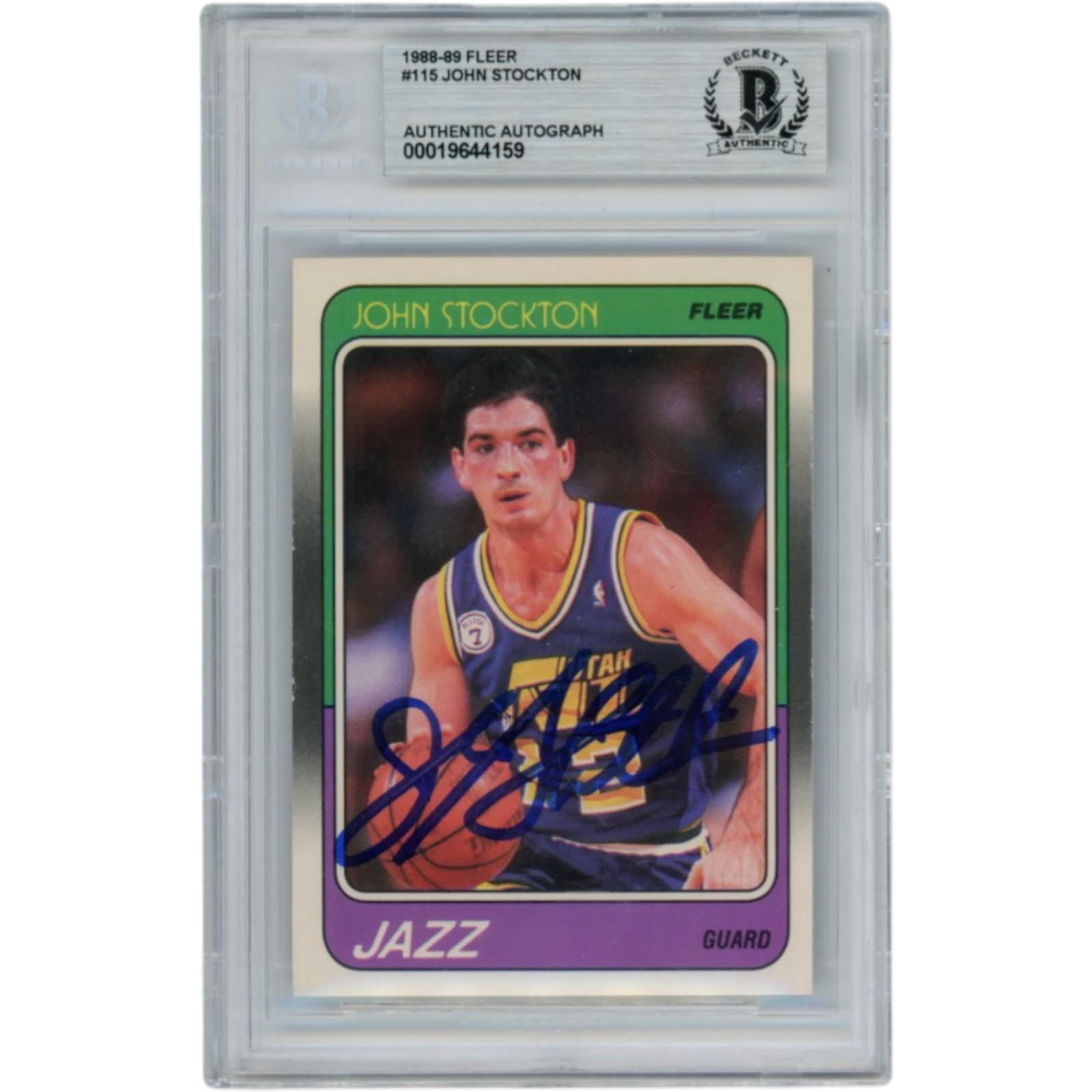 John Stockton Autographed 1988 Fleer #115 Slabbed Trading Card Beckett 53123
