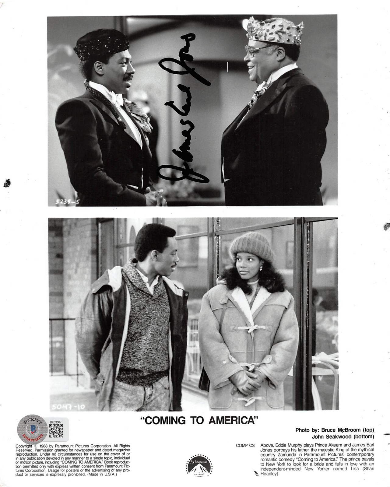 JAMES EARL JONES COMING TO AMERICA AUTHENTIC SIGNED 8×10 PHOTO BAS #BK03887 COLLECTIBLE MEMORABILIA