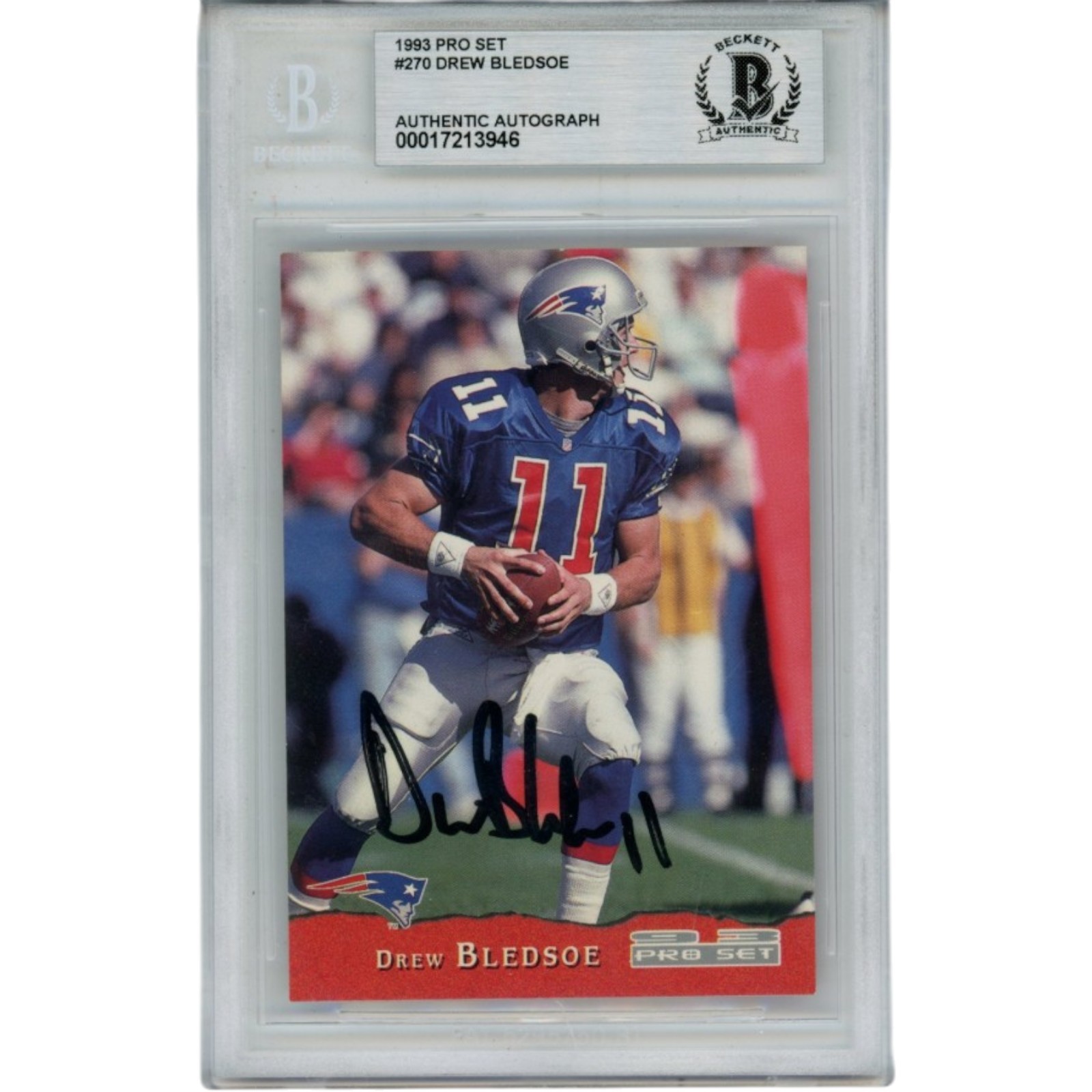 Drew Bledsoe Signed New England Patriots 93 Pro Set Card Slab Beckett 56117