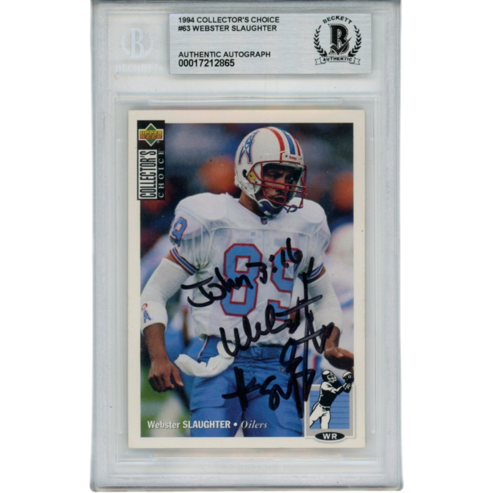 Webster Slaughter Signed Houston Oilers 94 Collector's Choice Card Beckett 56125
